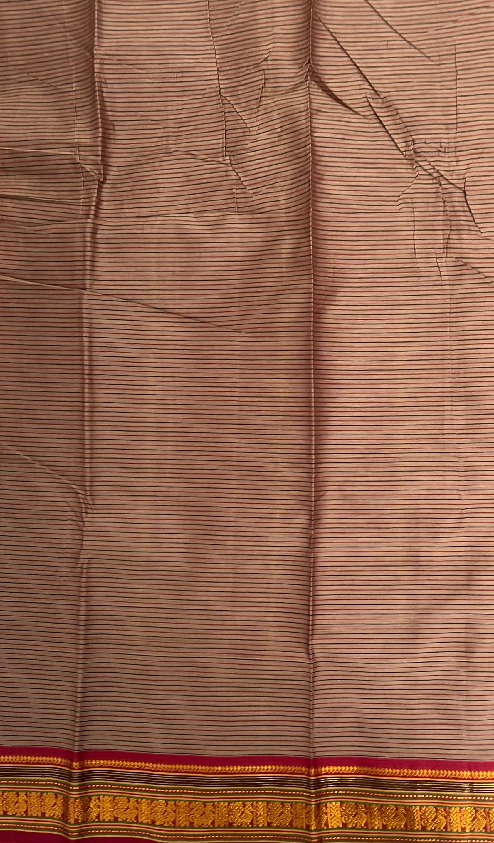 Light Brown Budget Semi Silk Cotton Saree With Doria Lines Pattern