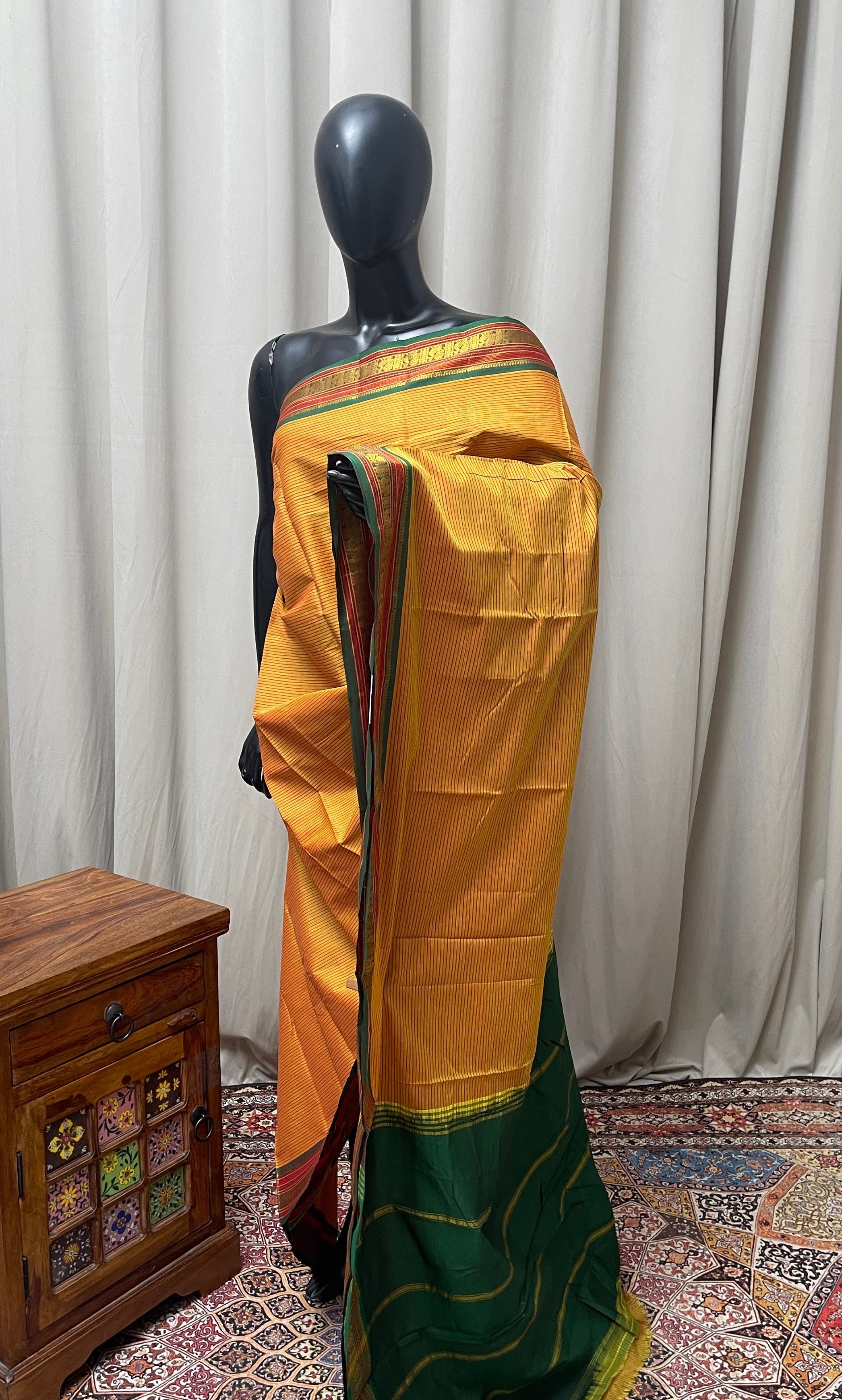 Mustard Yellow Budget Semi Silk Cotton Saree With Doria Lines Pattern