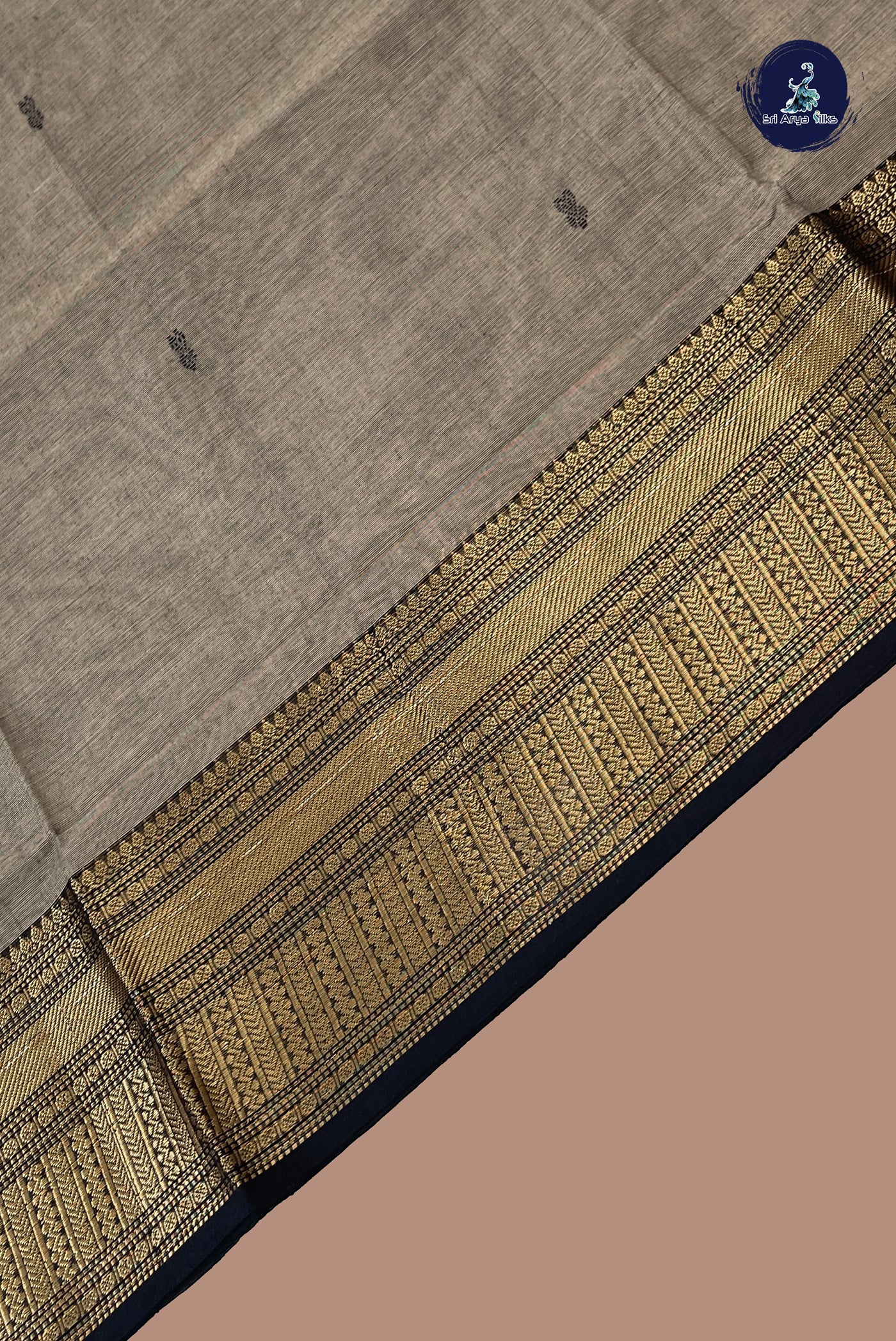 Grey Chettinad Cotton Saree With Buttas Pattern