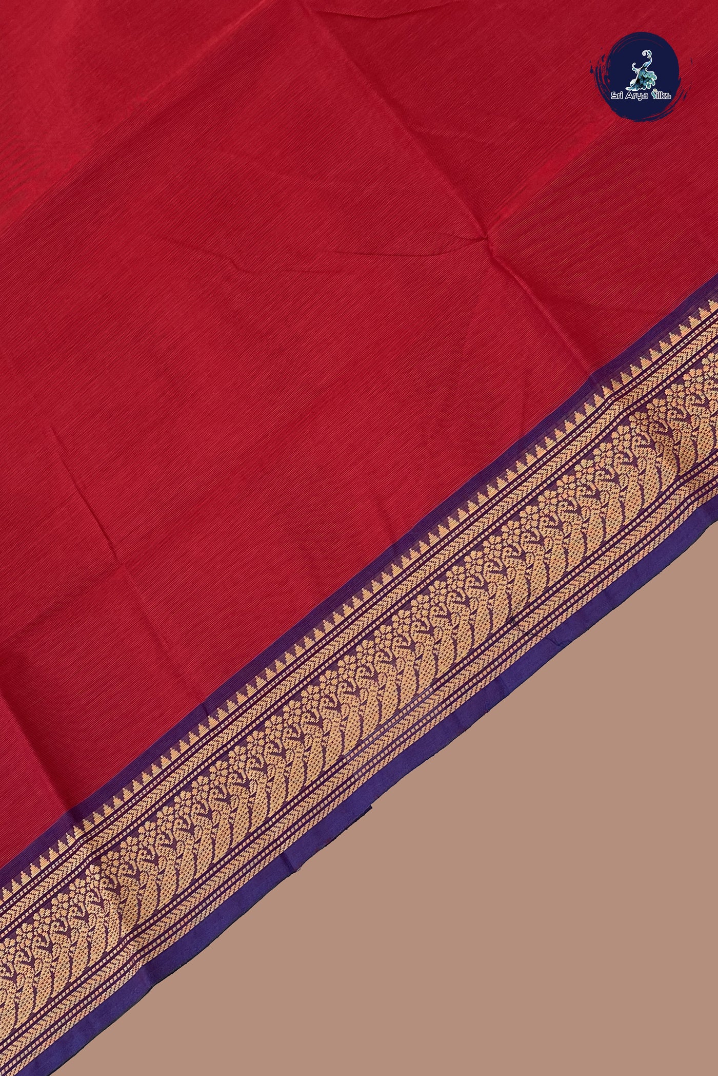 Maroon Chettinad Cotton Saree With Plain Pattern