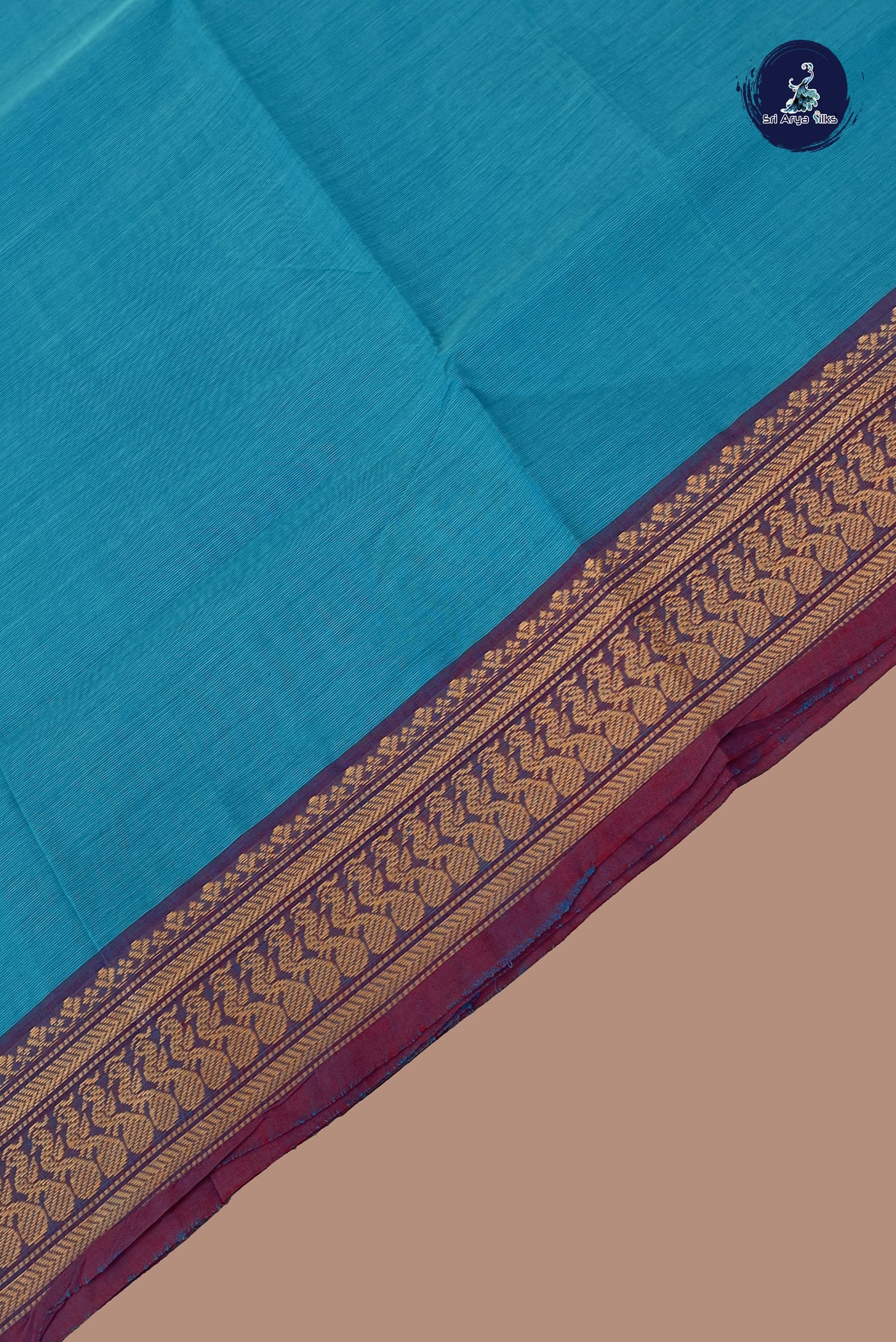 Blue Chettinad Cotton Saree With Plain Pattern