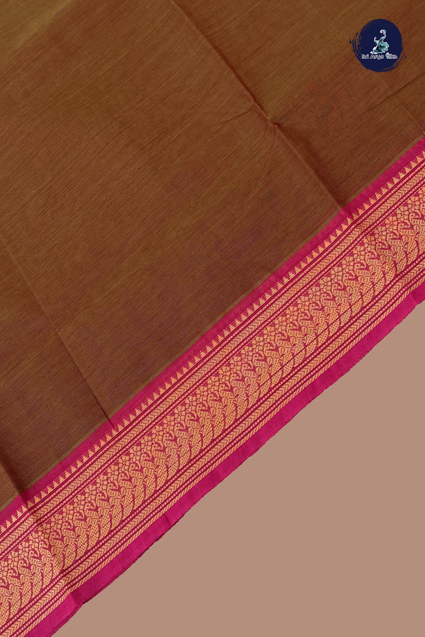 Dual Tone Brown Chettinad Cotton Saree With Plain Pattern