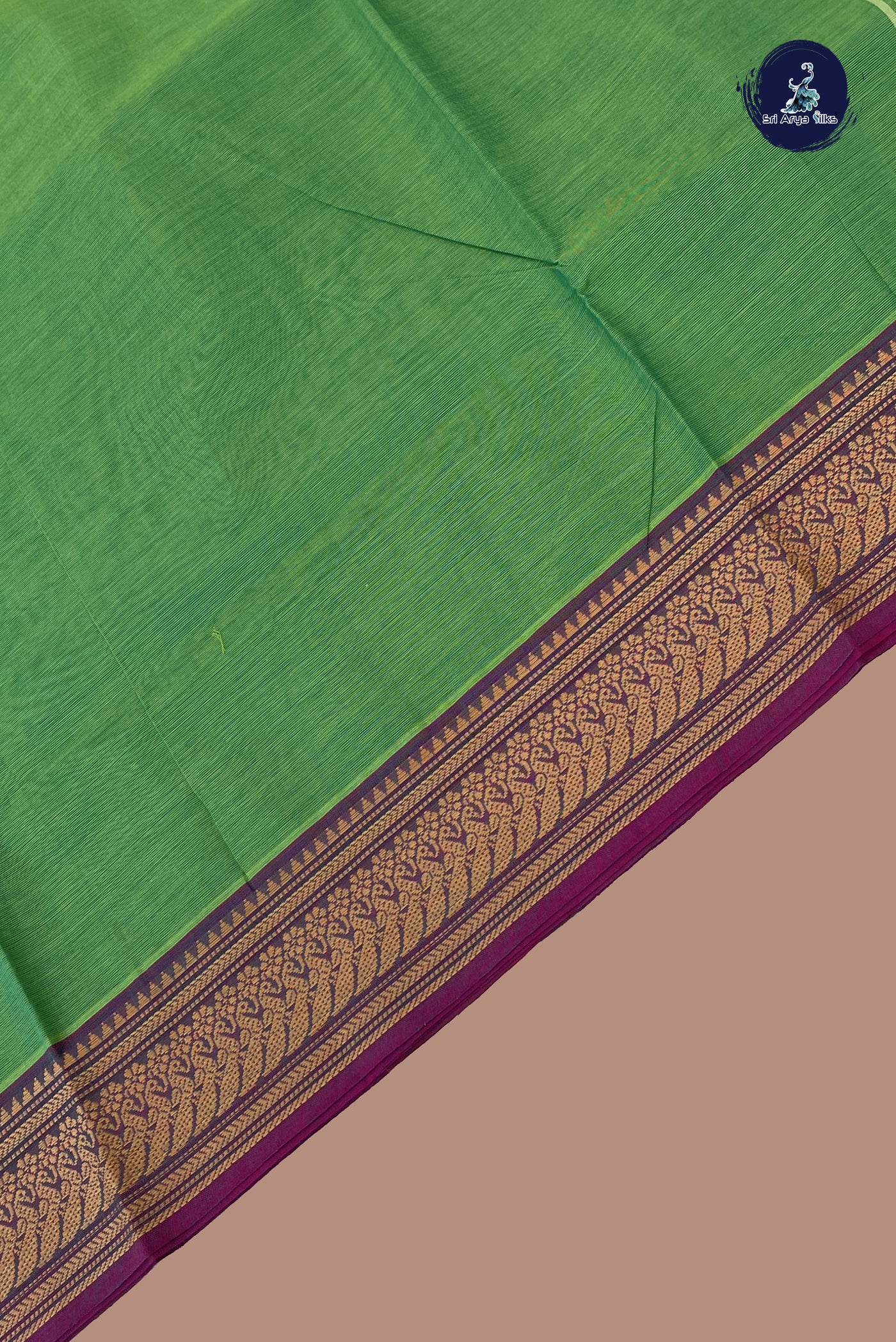 Light Green Chettinad Cotton Saree With Plain Pattern