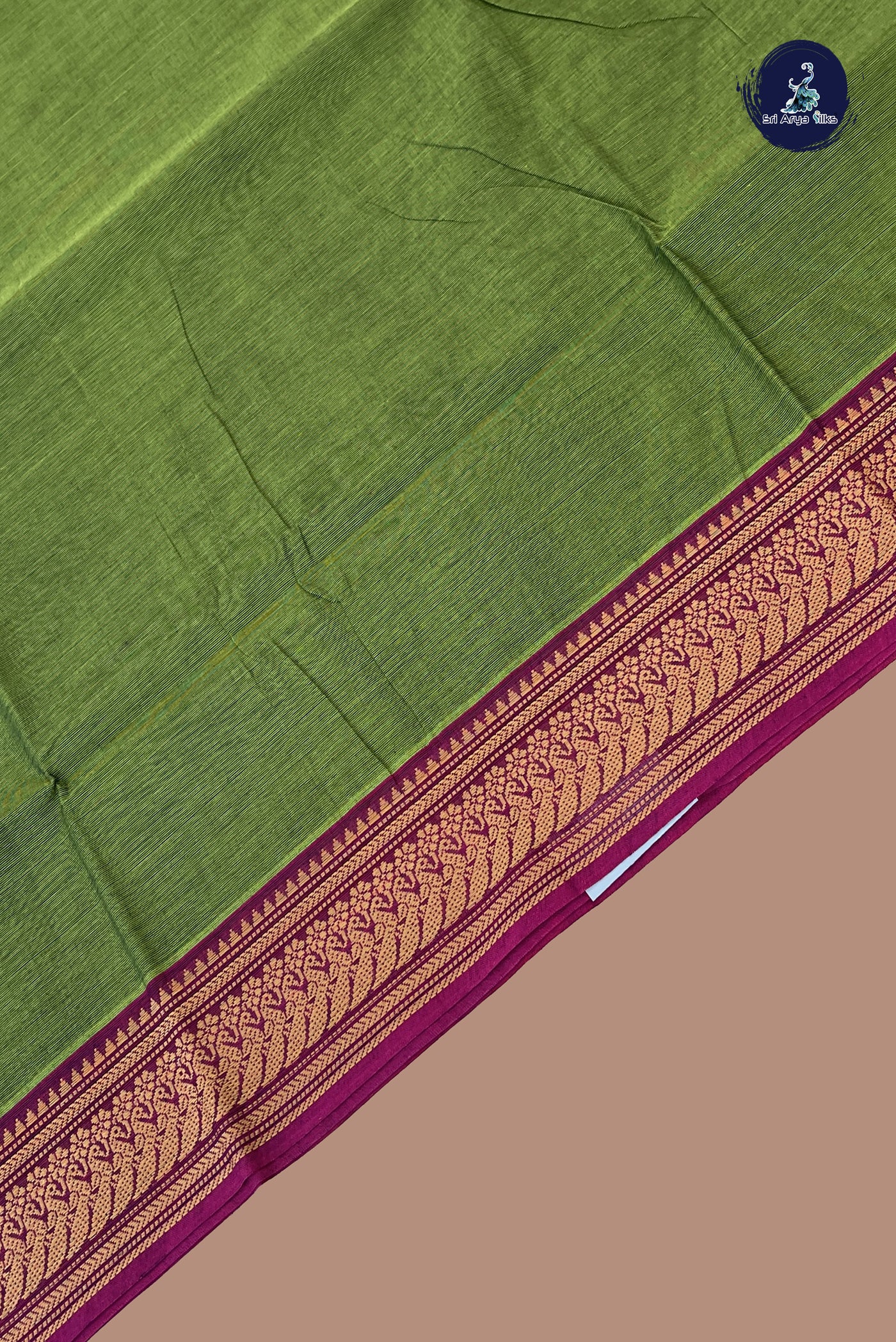 Green Chettinad Cotton Saree With Plain Pattern