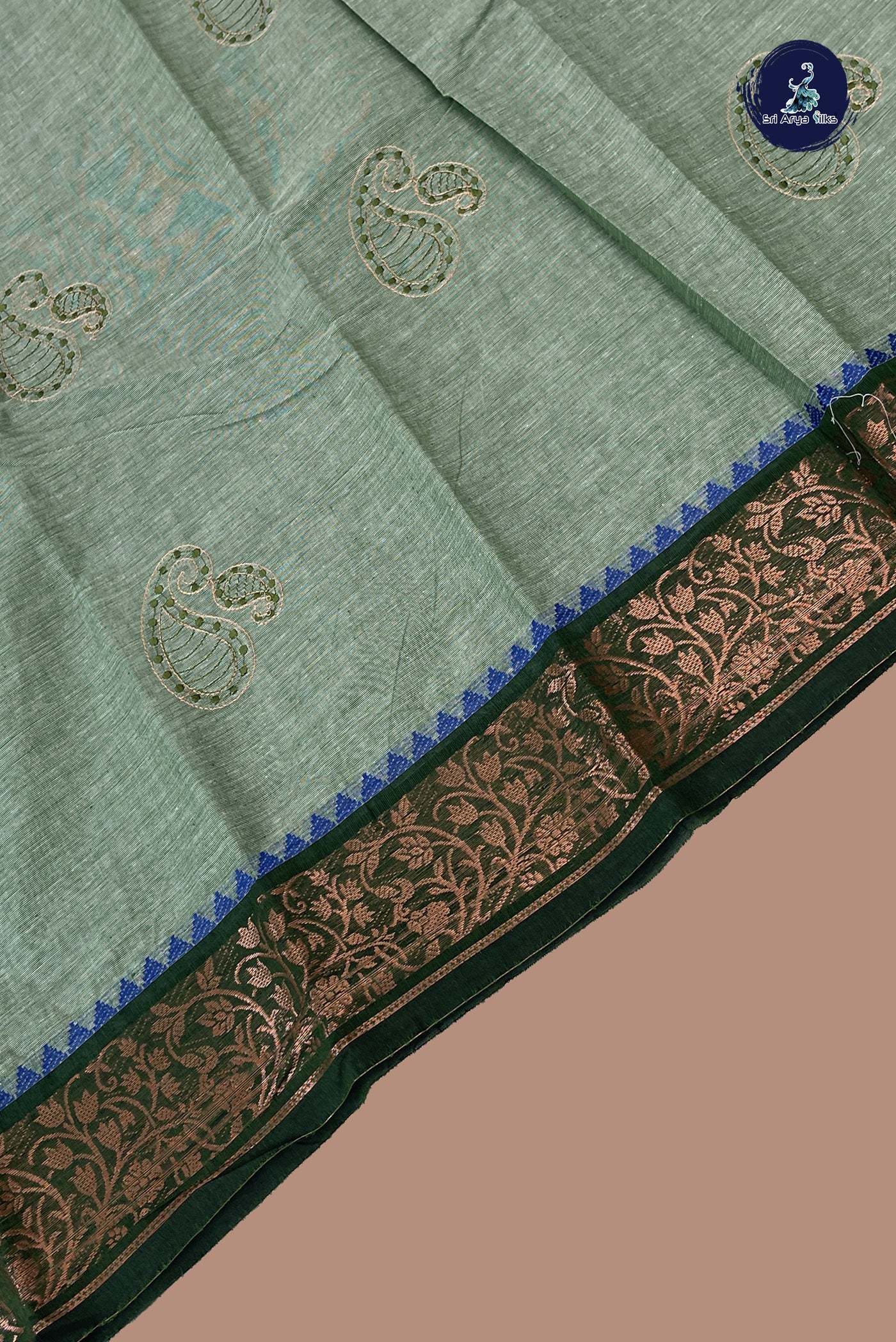 Pastel Green Chettinad Cotton Saree With Buttas Pattern