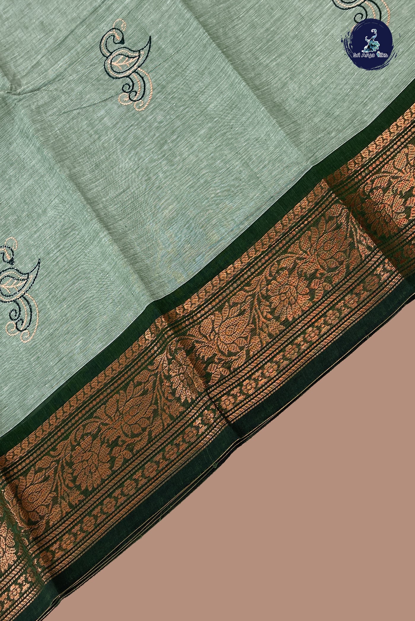 Pastel Green Chettinad Cotton Saree With Buttas Pattern