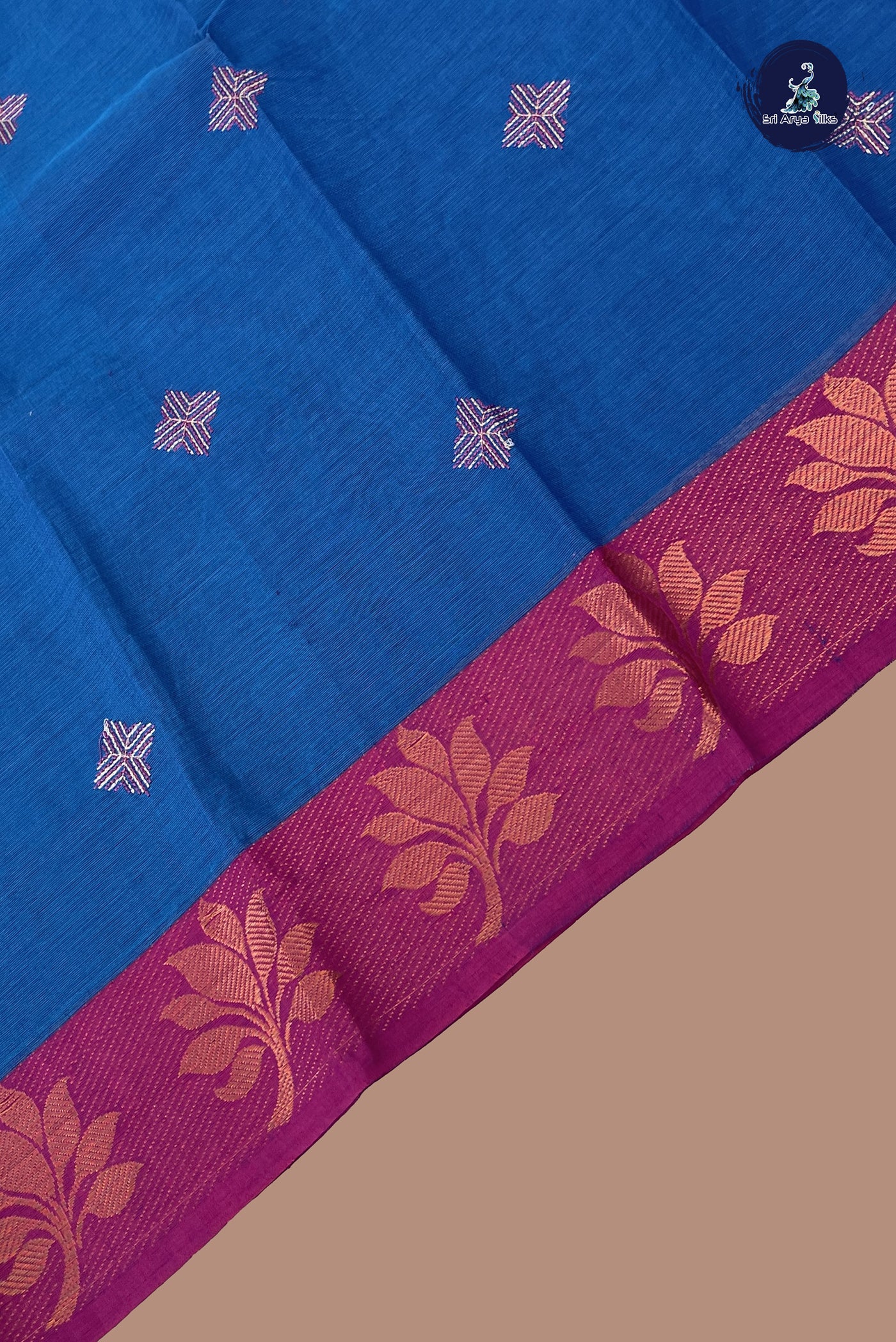 Copper Sulphate Blue Chettinad Cotton Saree With Buttas Pattern