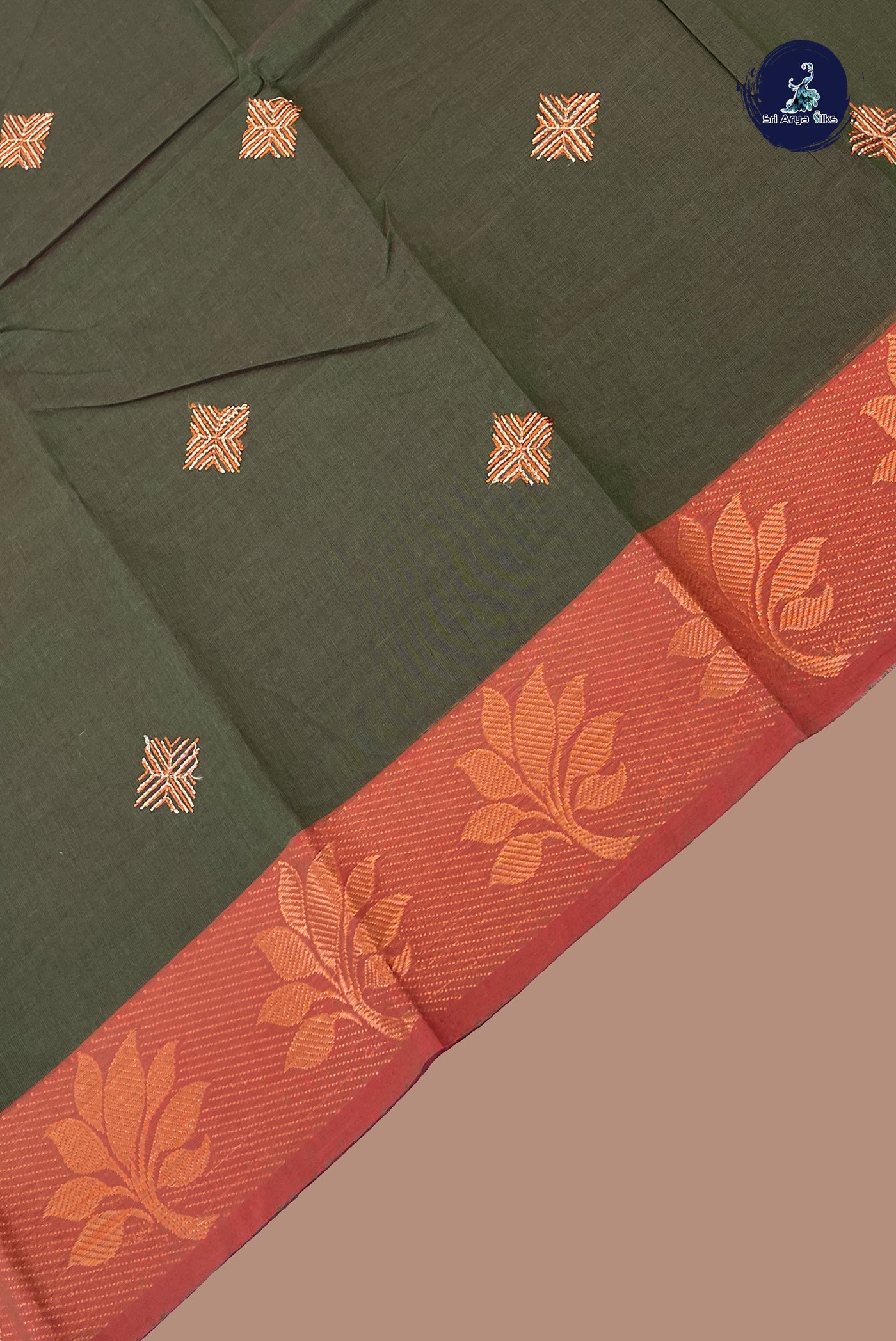 Green Chettinad Cotton Saree With Buttas Pattern