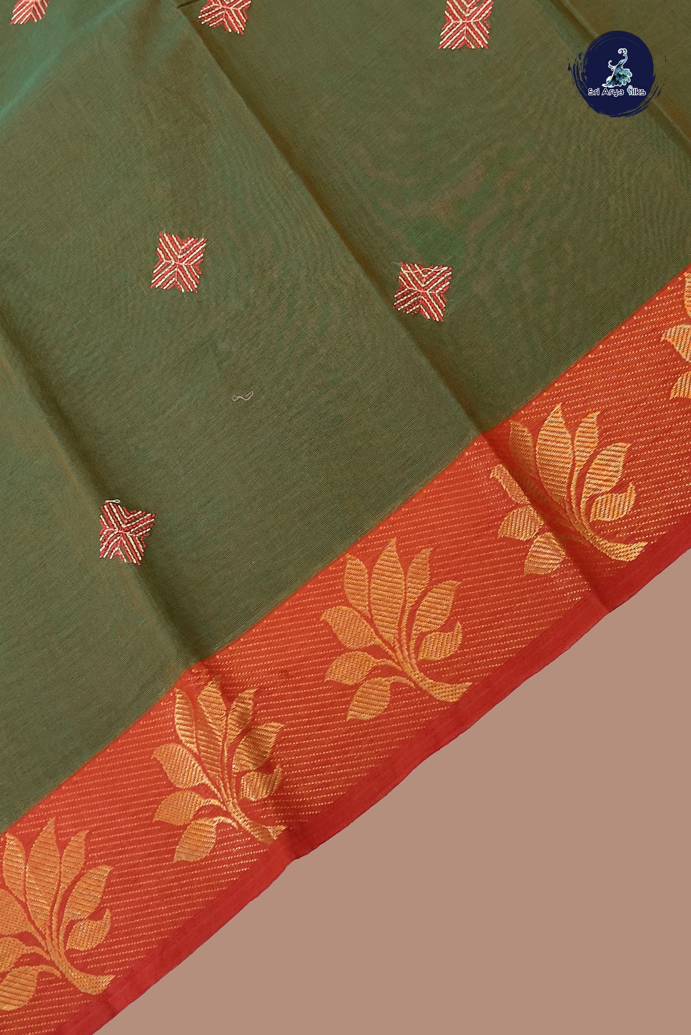Dual Tone Green Chettinad Cotton Saree With Buttas Pattern