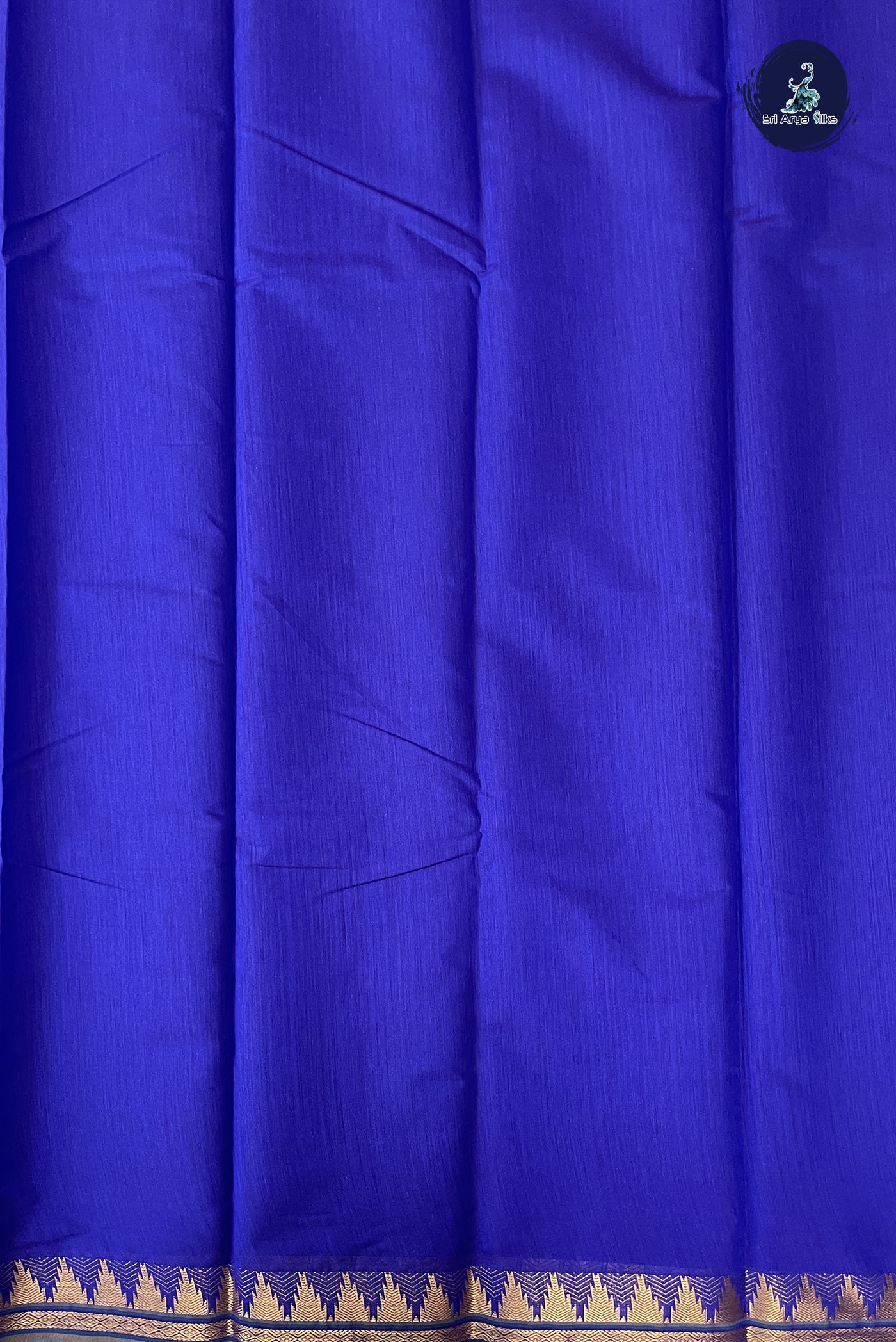 MS Blue Budget Semi Silk Cotton Saree With Plain Pattern