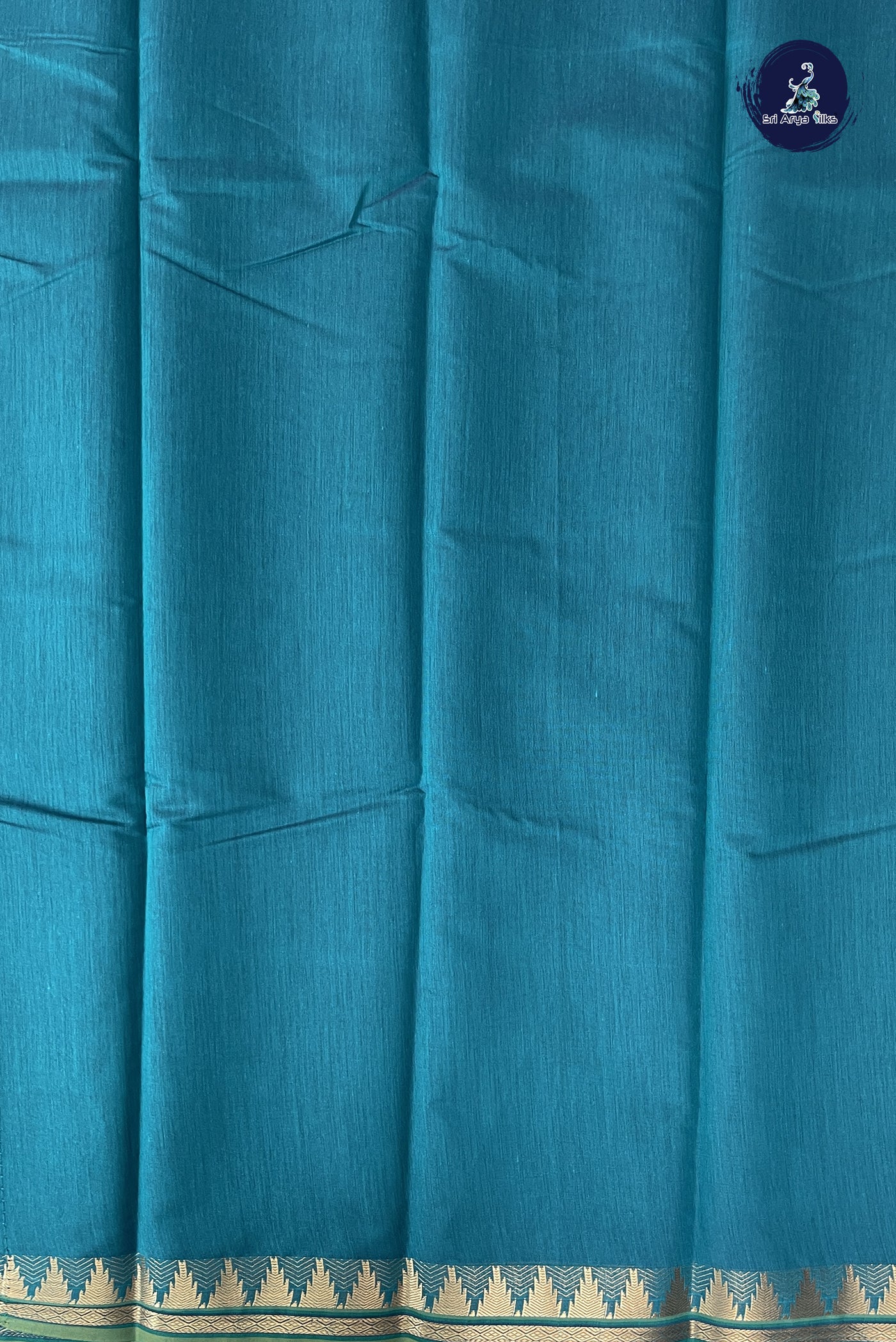 Sapphire Green Budget Semi Silk Cotton Saree With Plain Pattern
