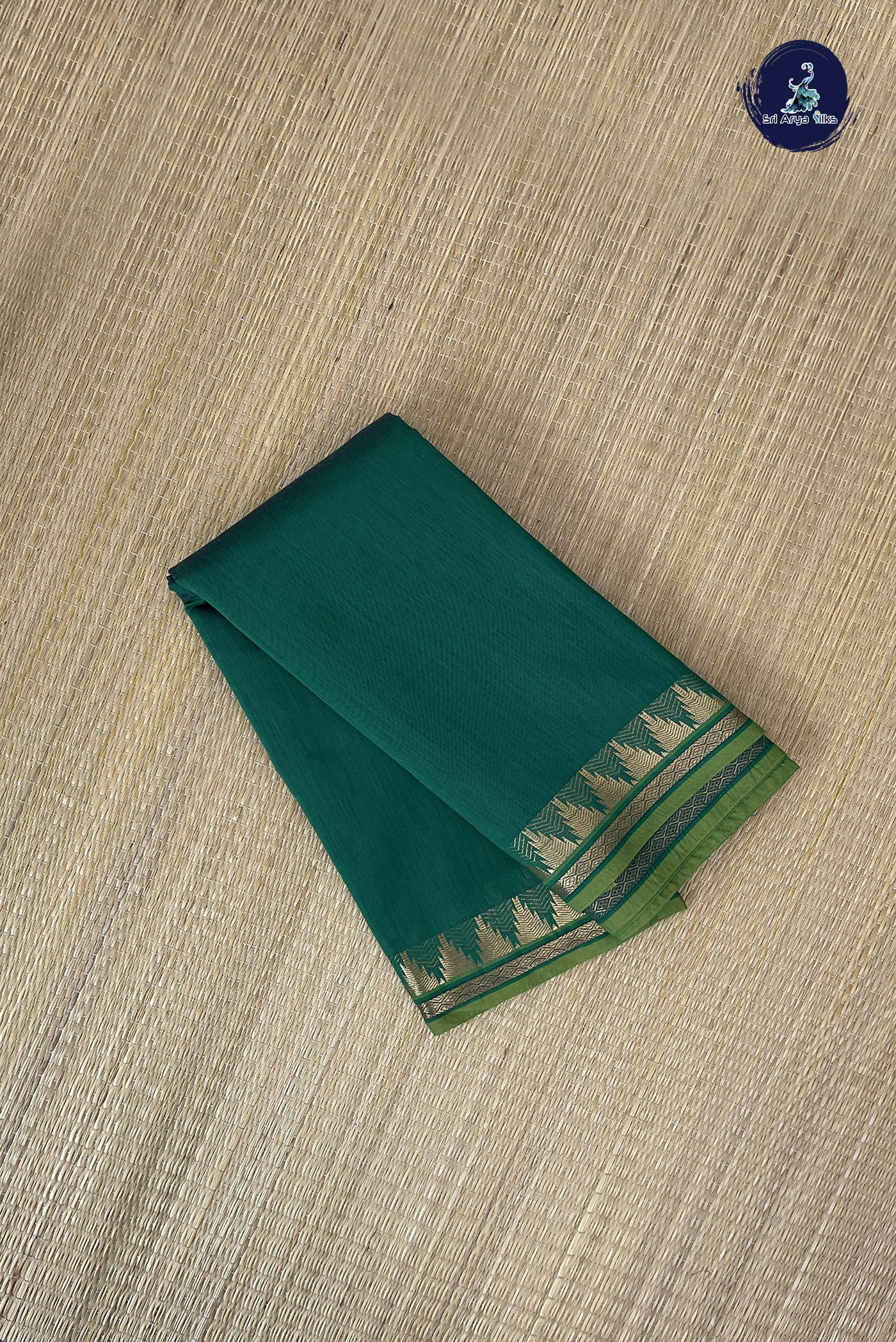Dark Green Budget Semi Silk Cotton Saree With Plain Pattern