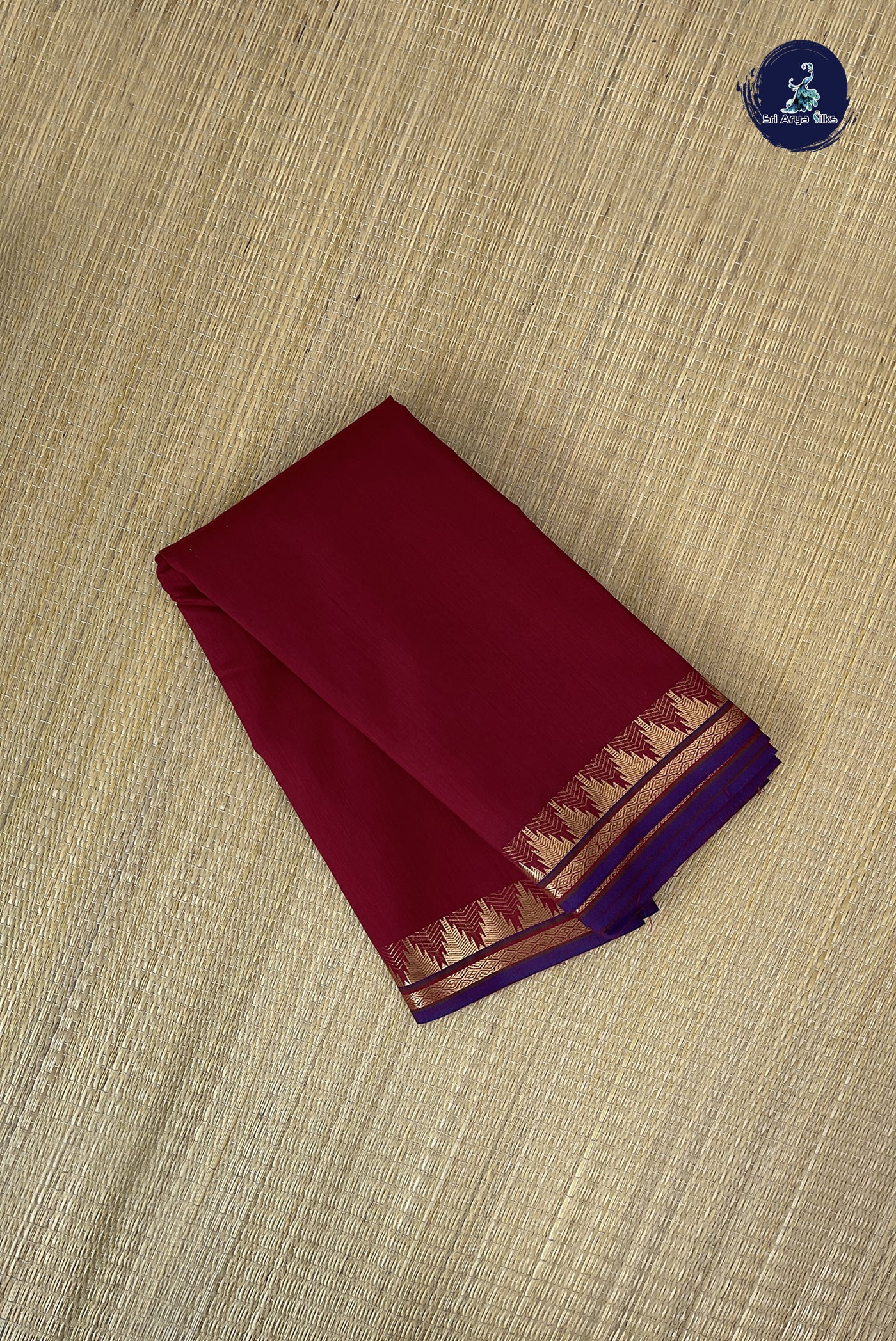 Maroon Budget Semi Silk Cotton Saree With Plain Pattern
