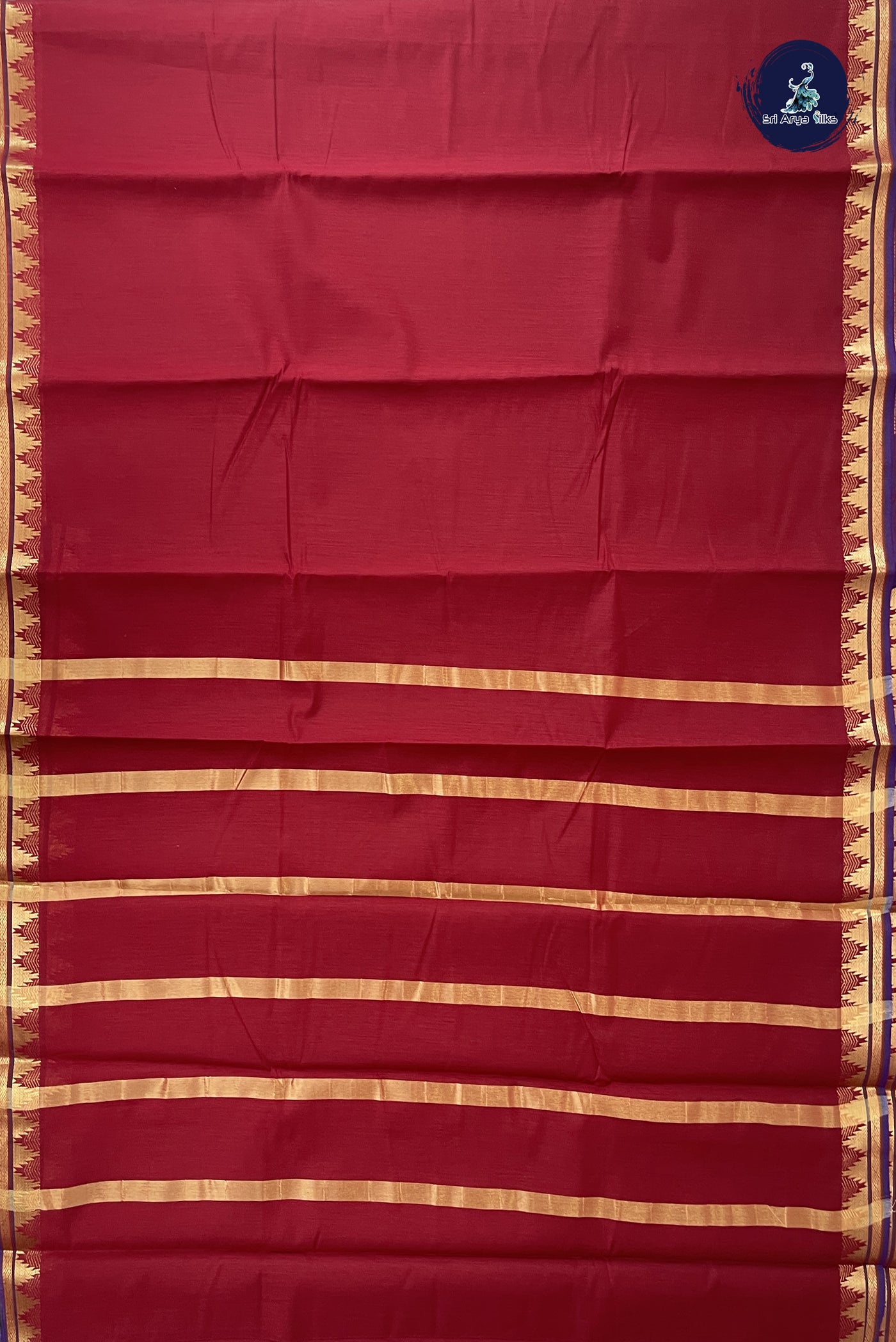 Maroon Budget Semi Silk Cotton Saree With Plain Pattern