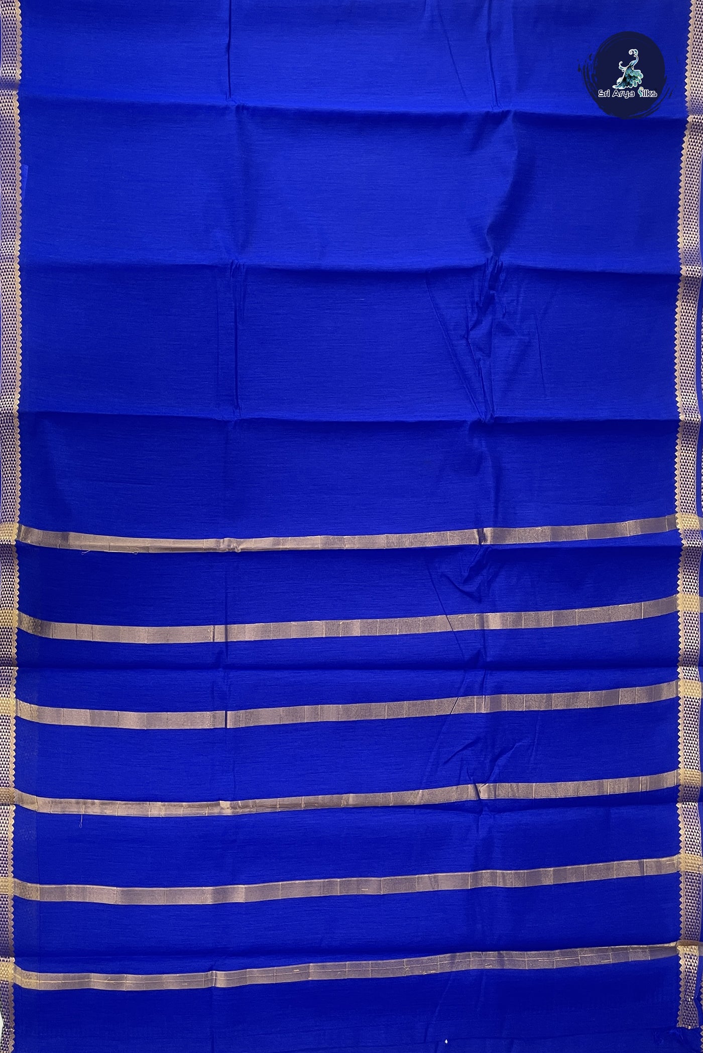MS Blue Budget Semi Silk Cotton Saree With Plain Pattern