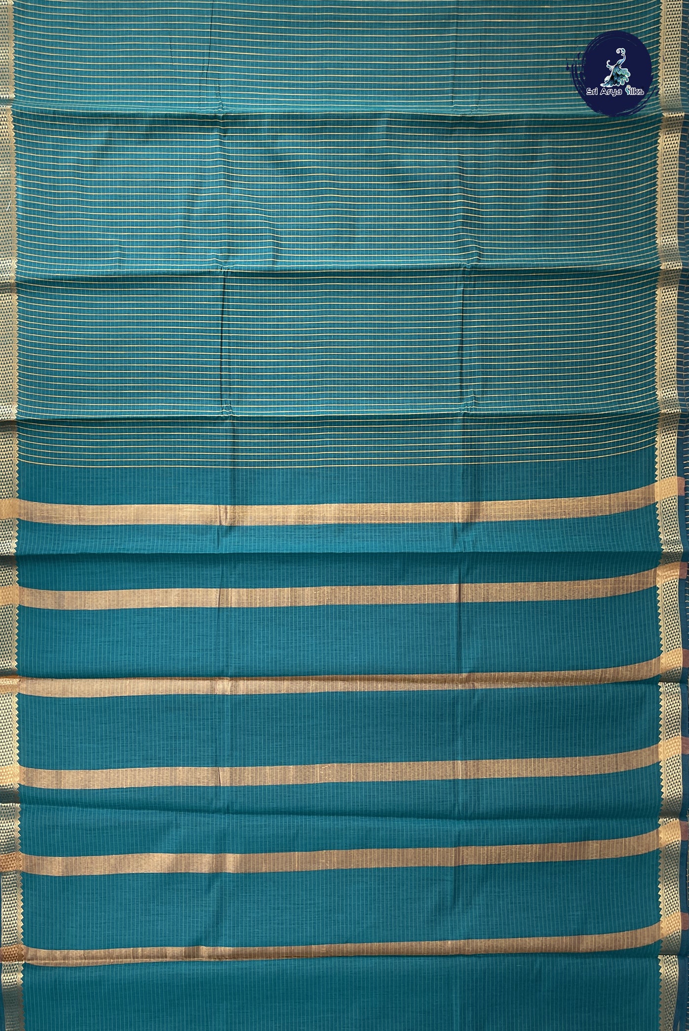 Sapphire Green Budget Semi Silk Cotton Saree With Checked Pattern