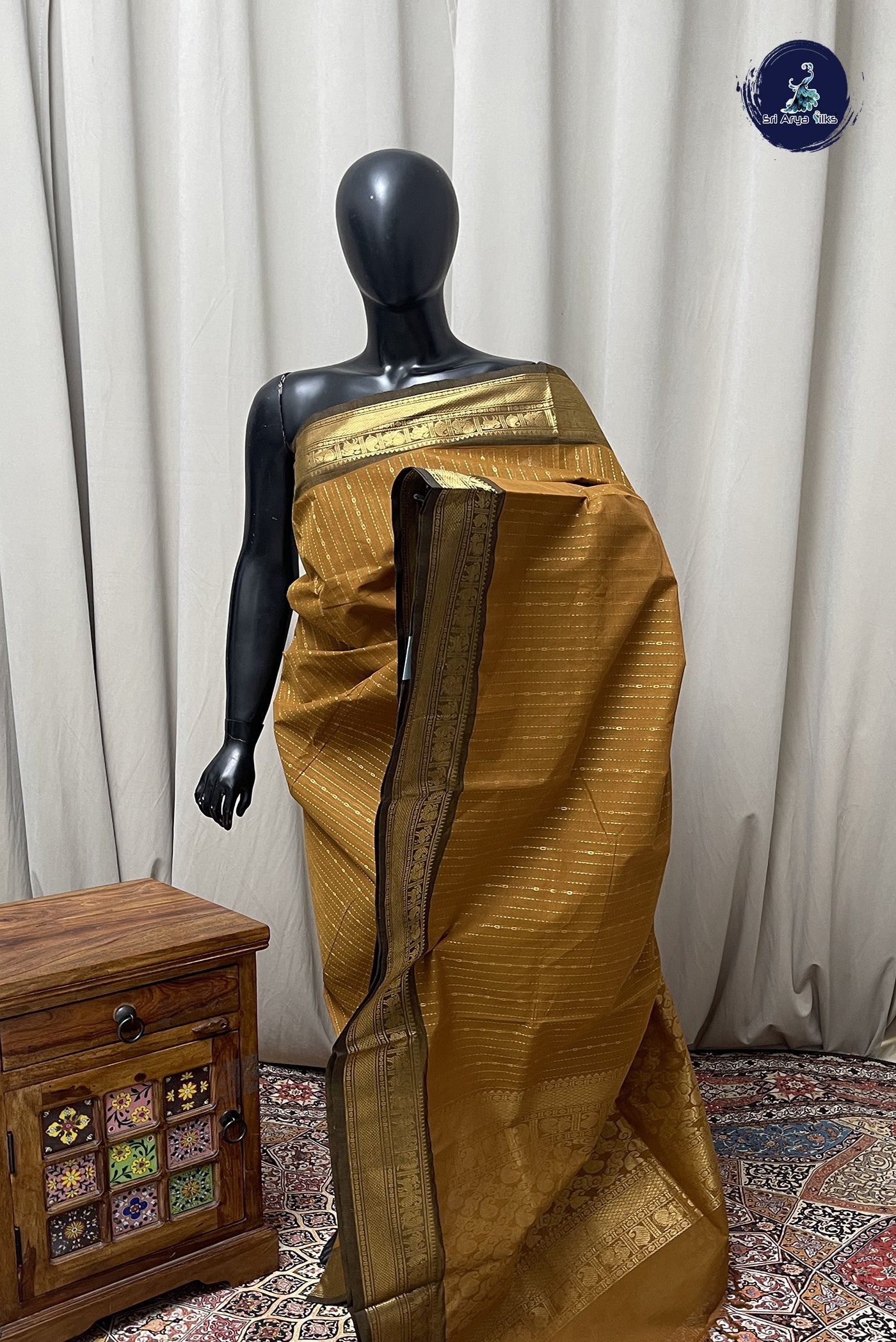 Mustard Yellow Kanchi Cotton Saree With Stripes Pattern