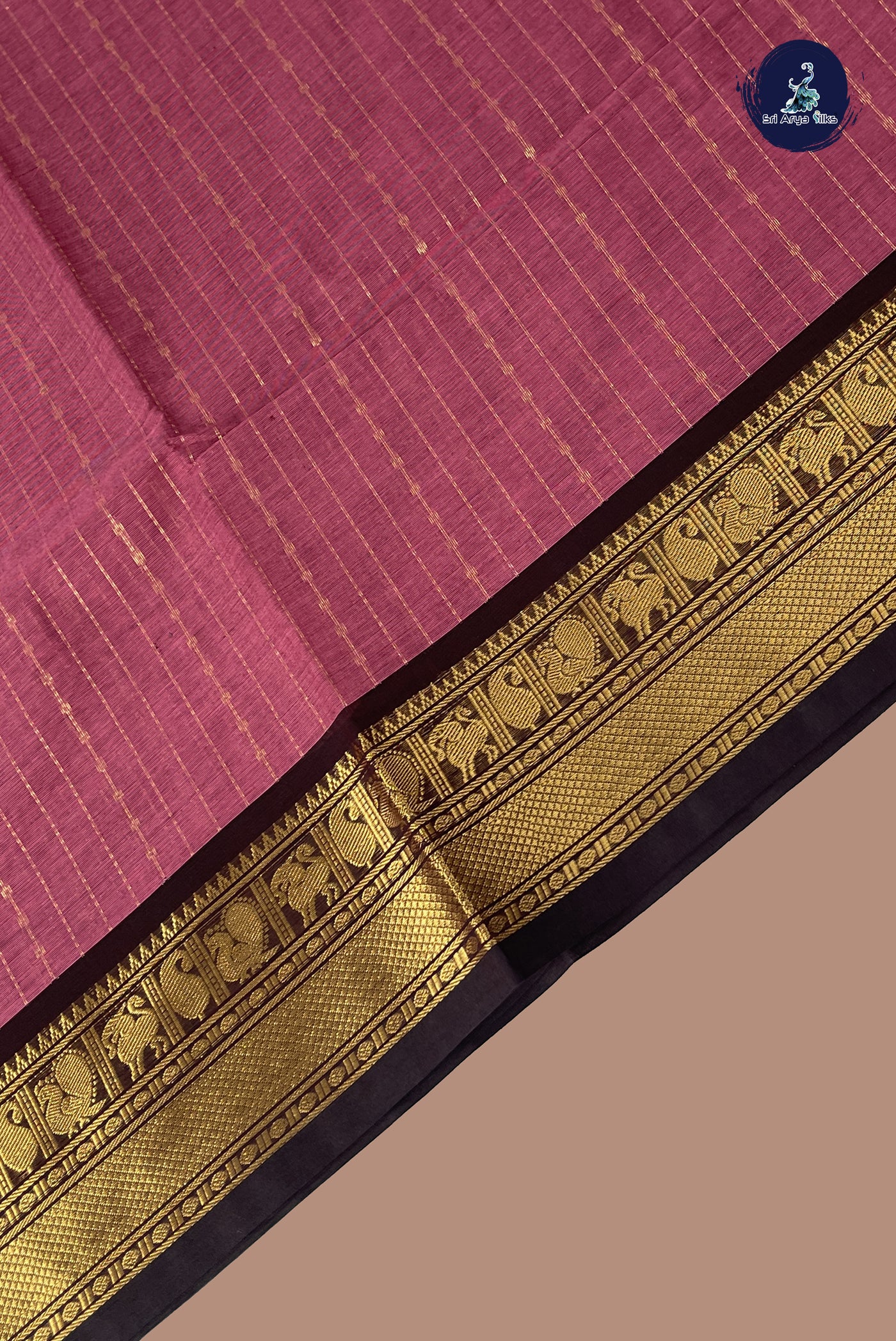 Pink Kanchi Cotton Saree With Stripes Pattern