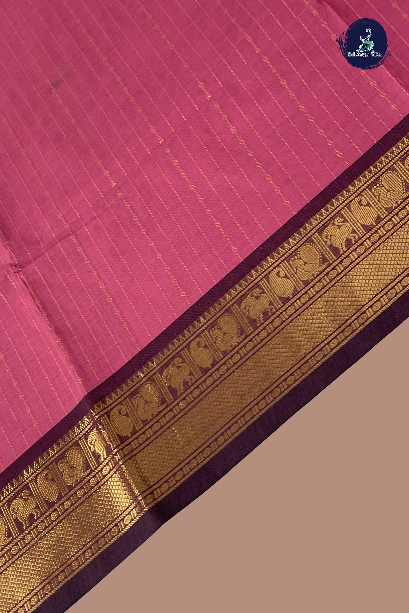 Light Pink Kanchi Cotton Saree With Stripes Pattern