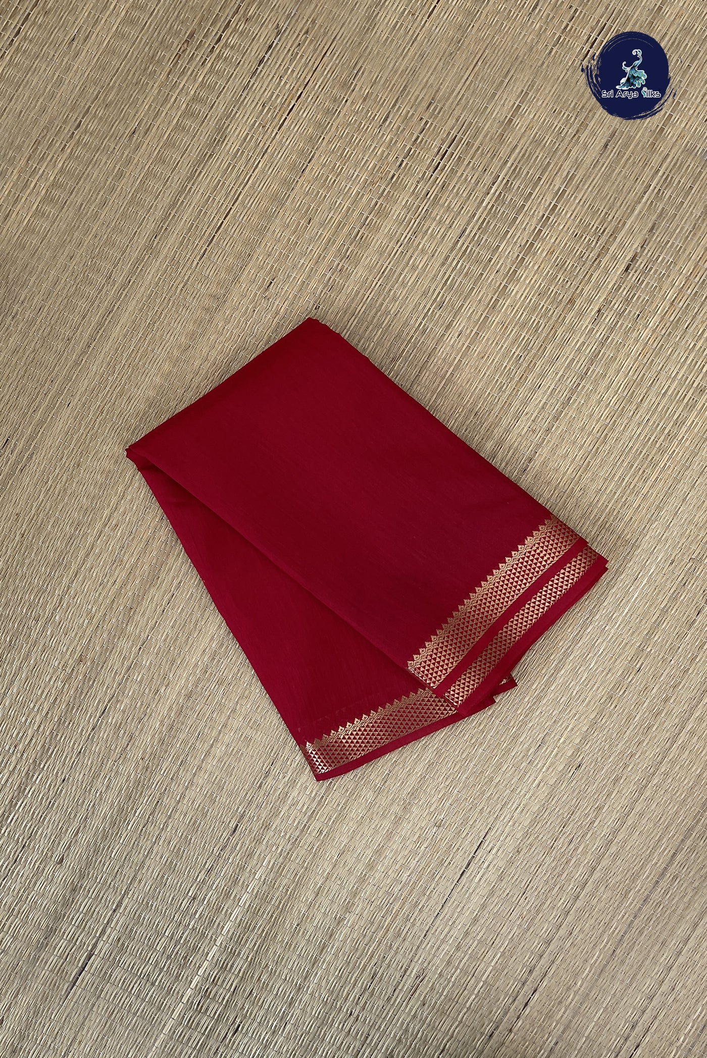 Red Budget Semi Silk Cotton Saree With Plain Pattern