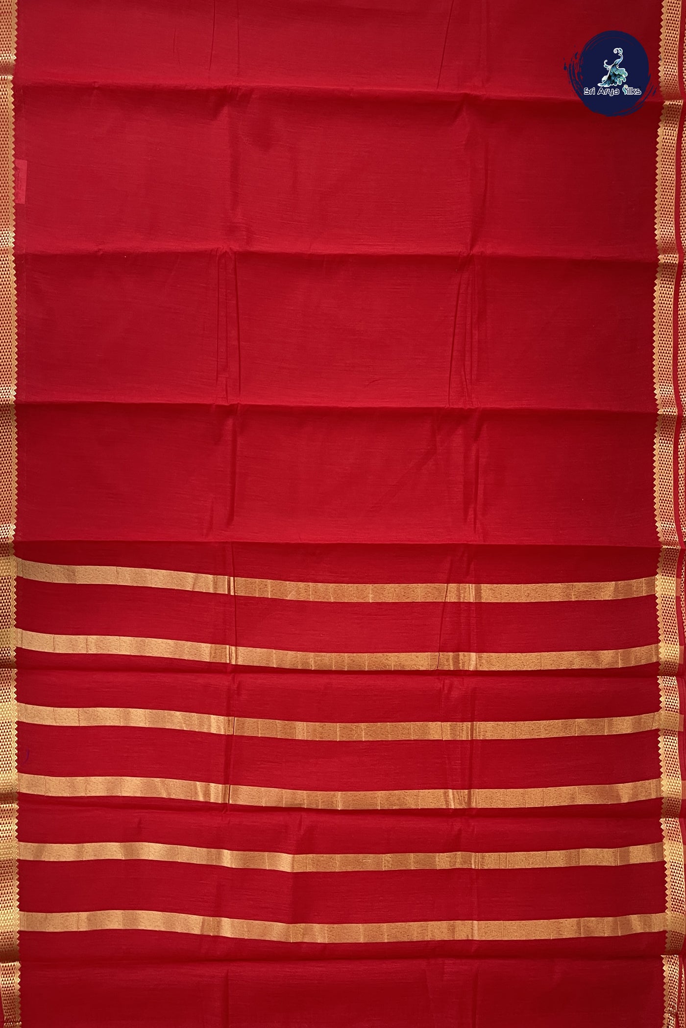 Red Budget Semi Silk Cotton Saree With Plain Pattern