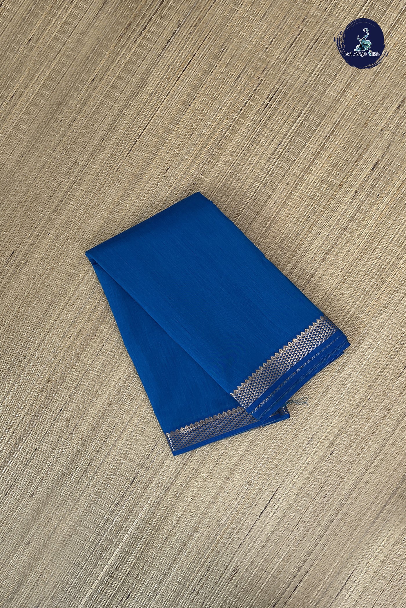 Sapphire Blue Budget Semi Silk Cotton Saree With Plain Pattern