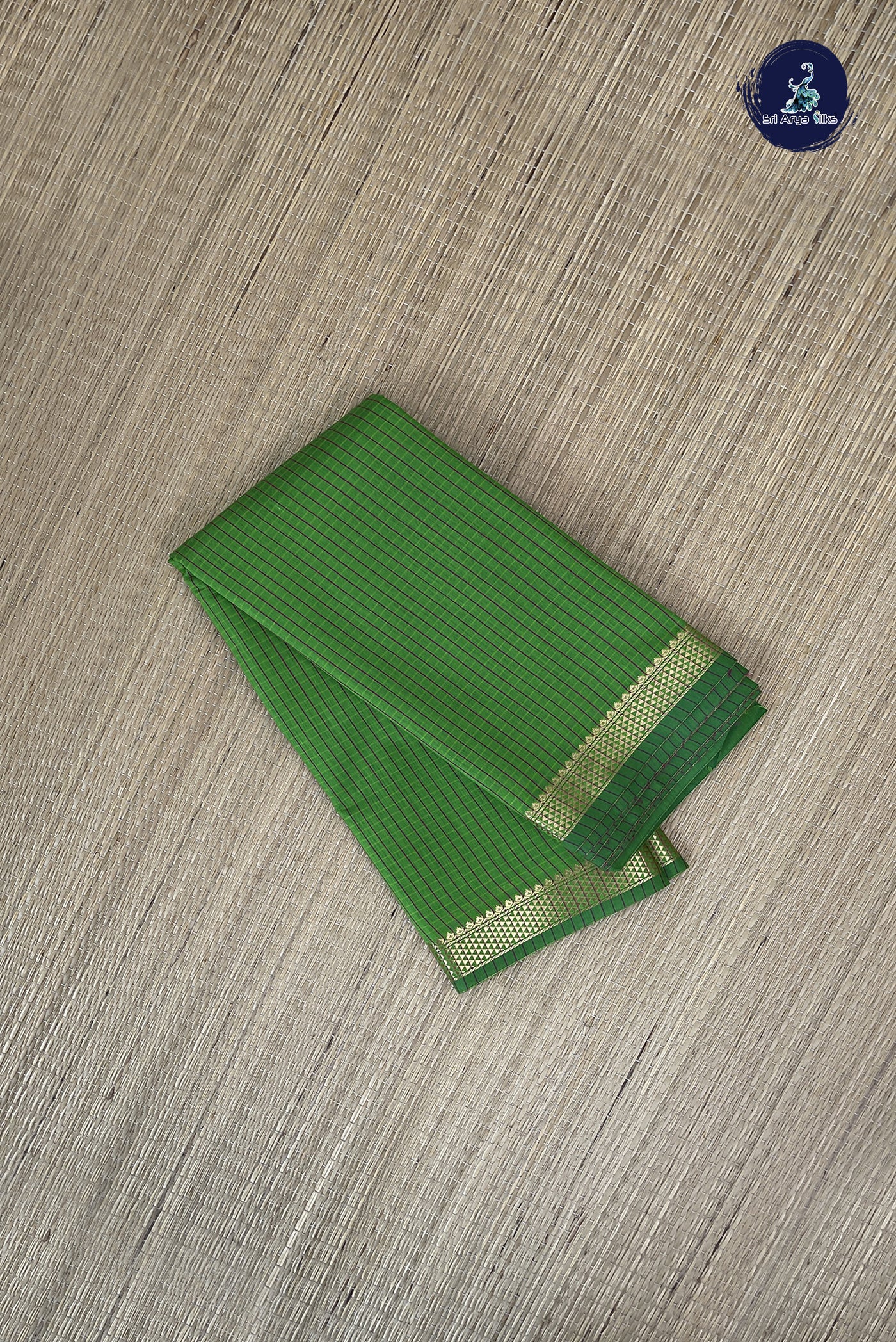 Light Green Budget Semi Silk Cotton Saree With Checked Pattern