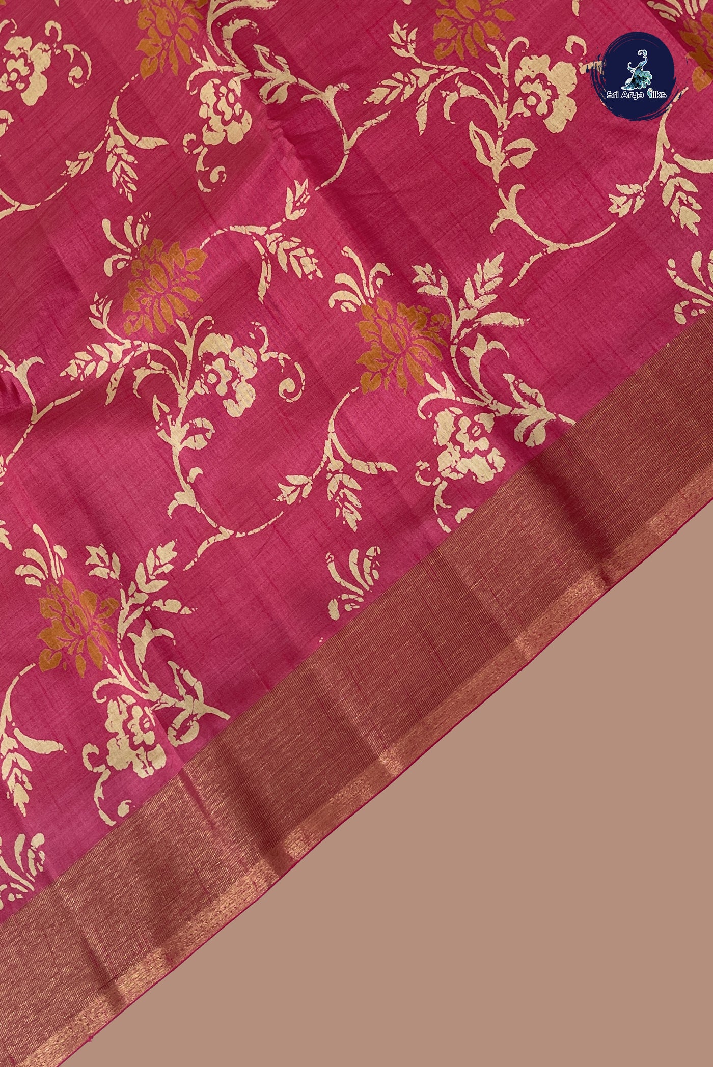 Pink Semi Tussar Saree With Printed Pattern