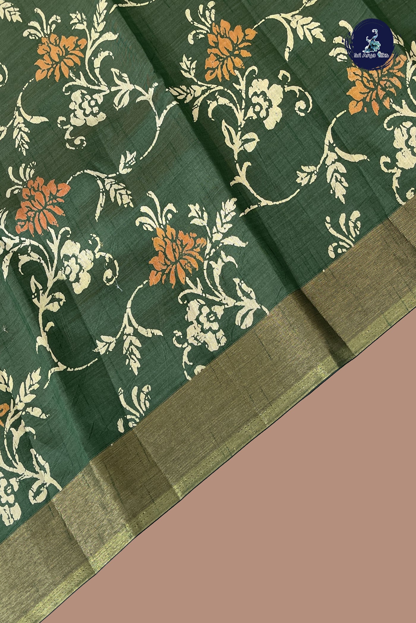 Dark Green Semi Tussar Saree With Printed Pattern