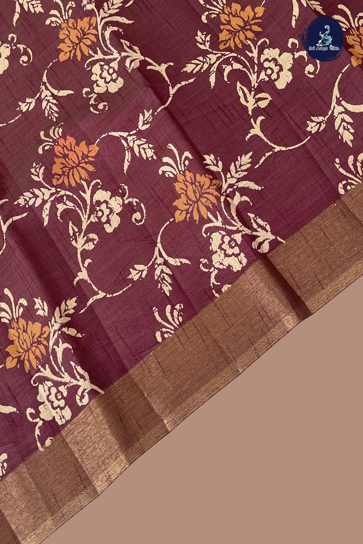 Burgundy Semi Tussar Saree With Printed Pattern