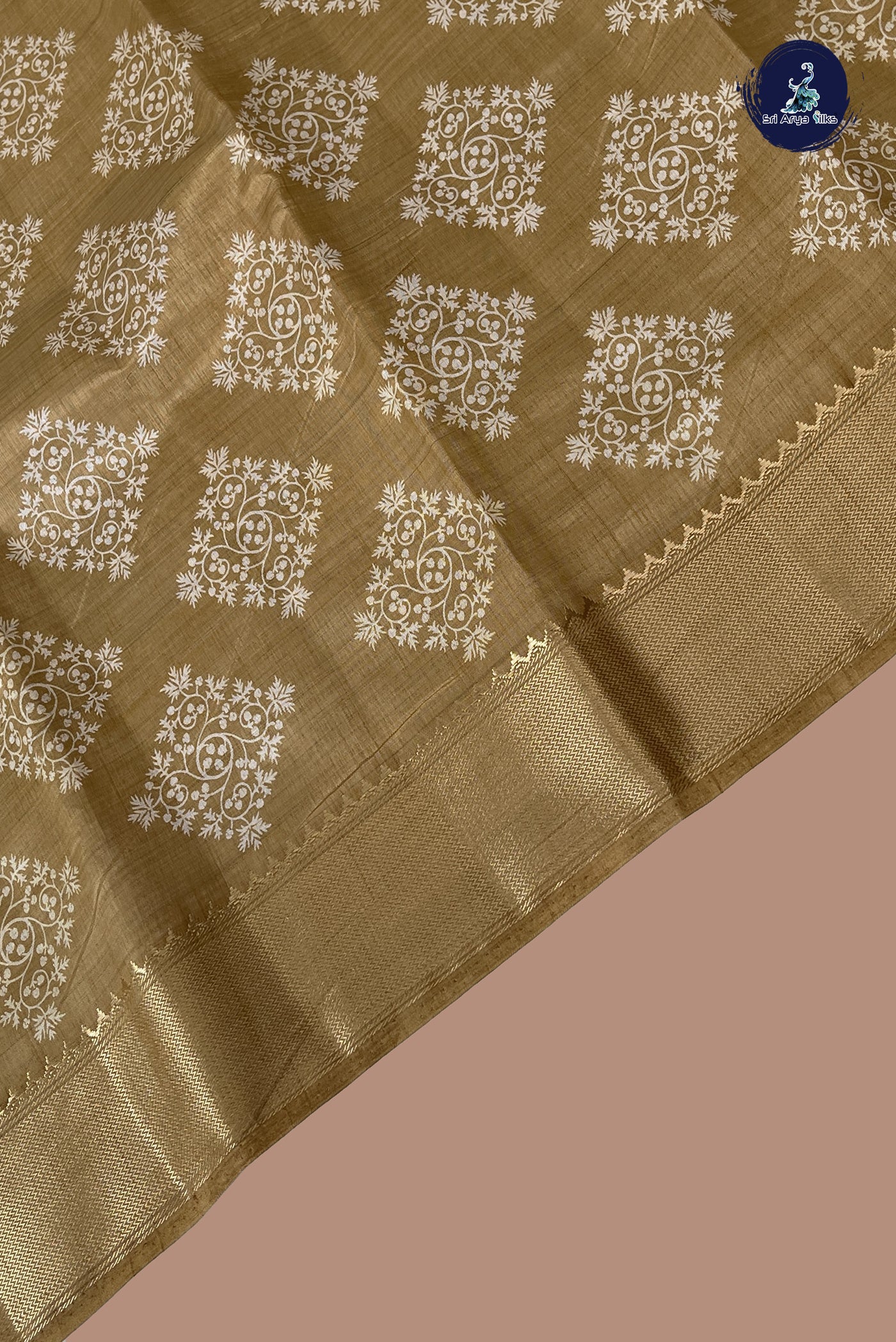 Beige Semi Tussar Saree With Printed Pattern