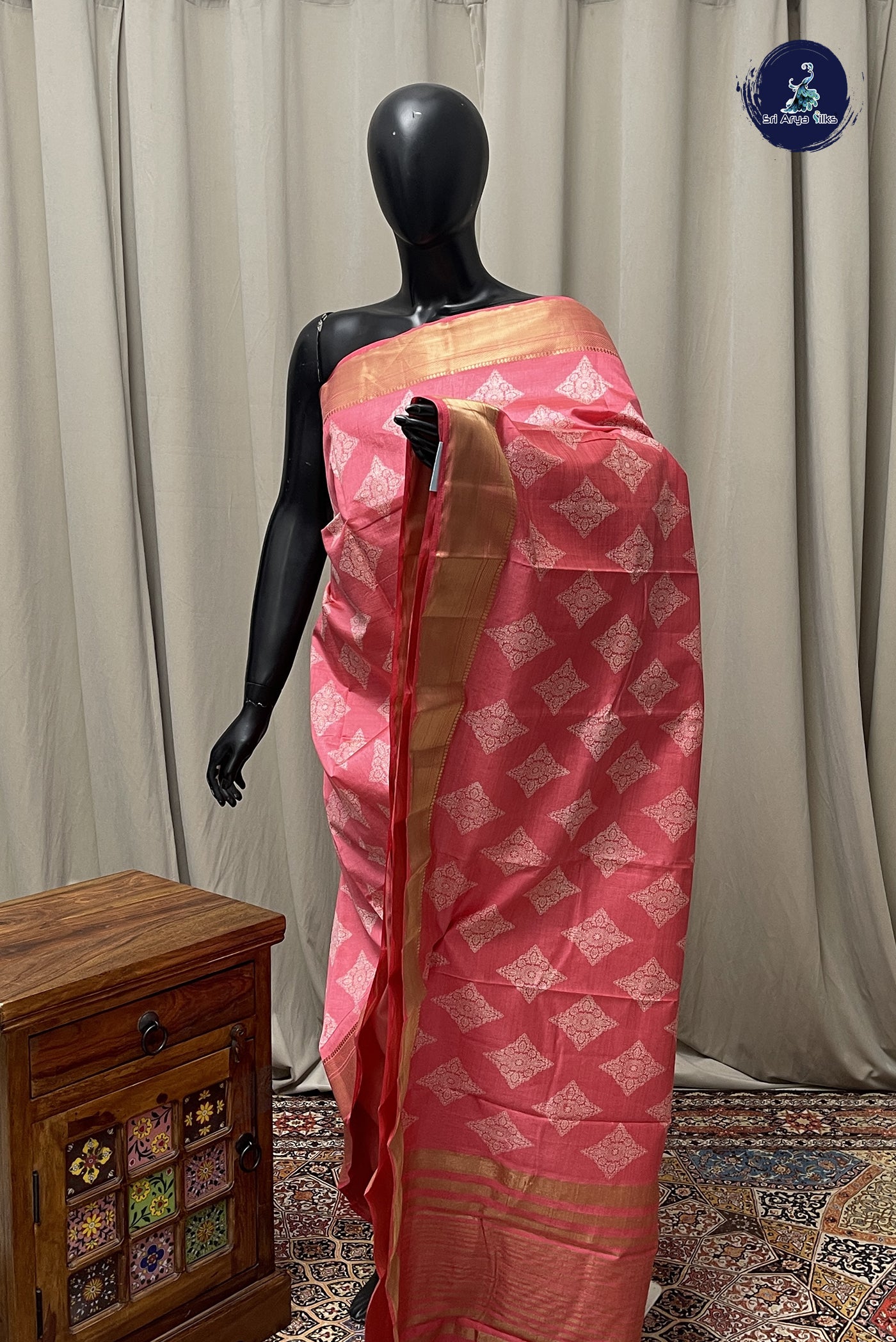 Pink Semi Tussar Saree With Printed Pattern