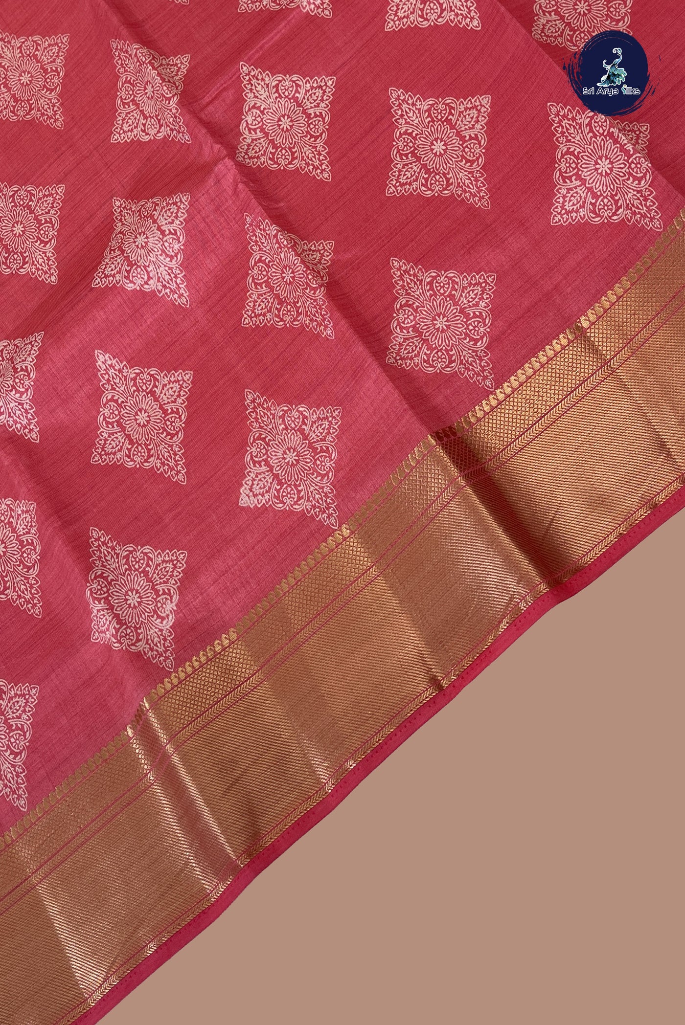 Pink Semi Tussar Saree With Printed Pattern