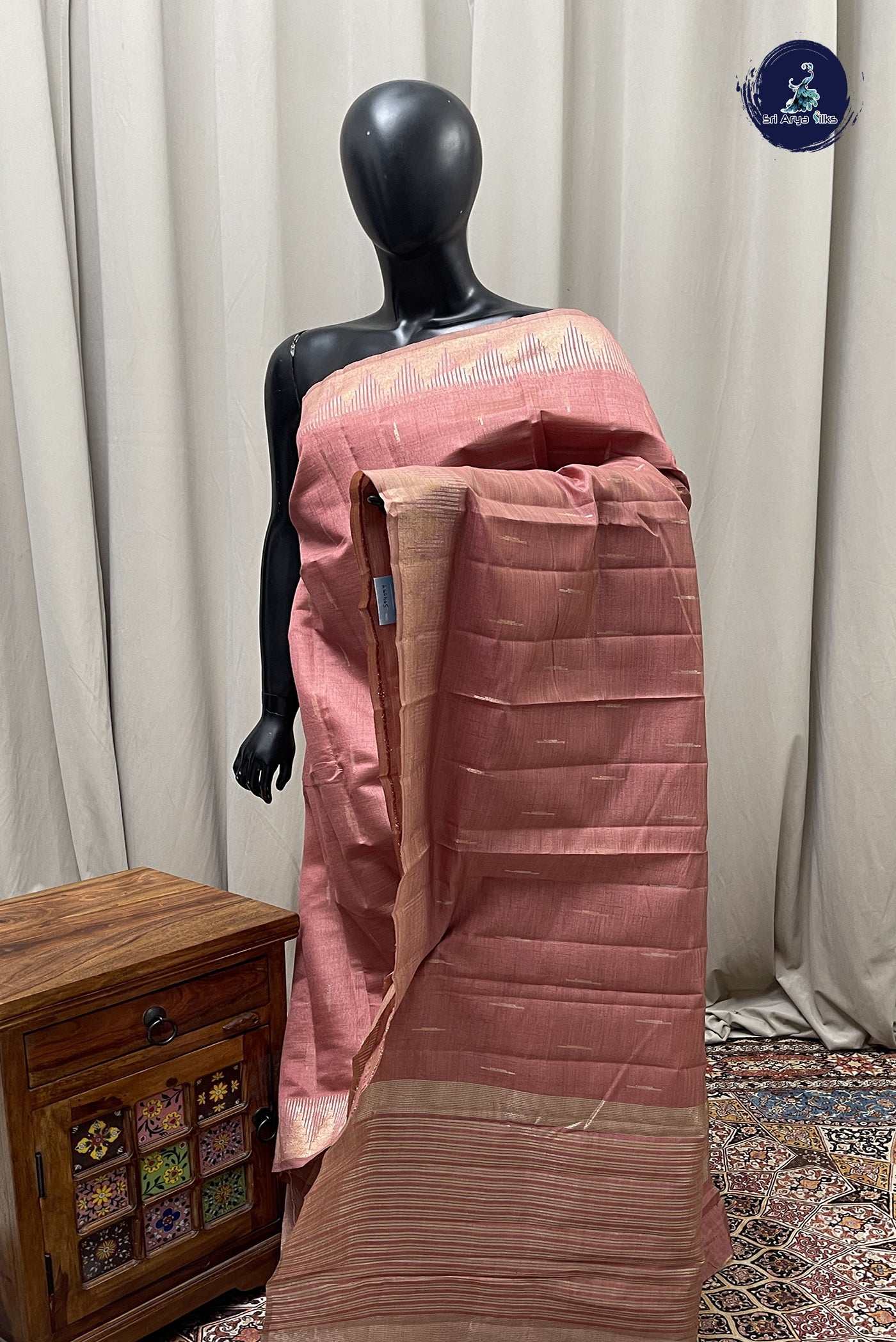 Caramel Shade Semi Tussar Saree With Zari Buttas Pattern