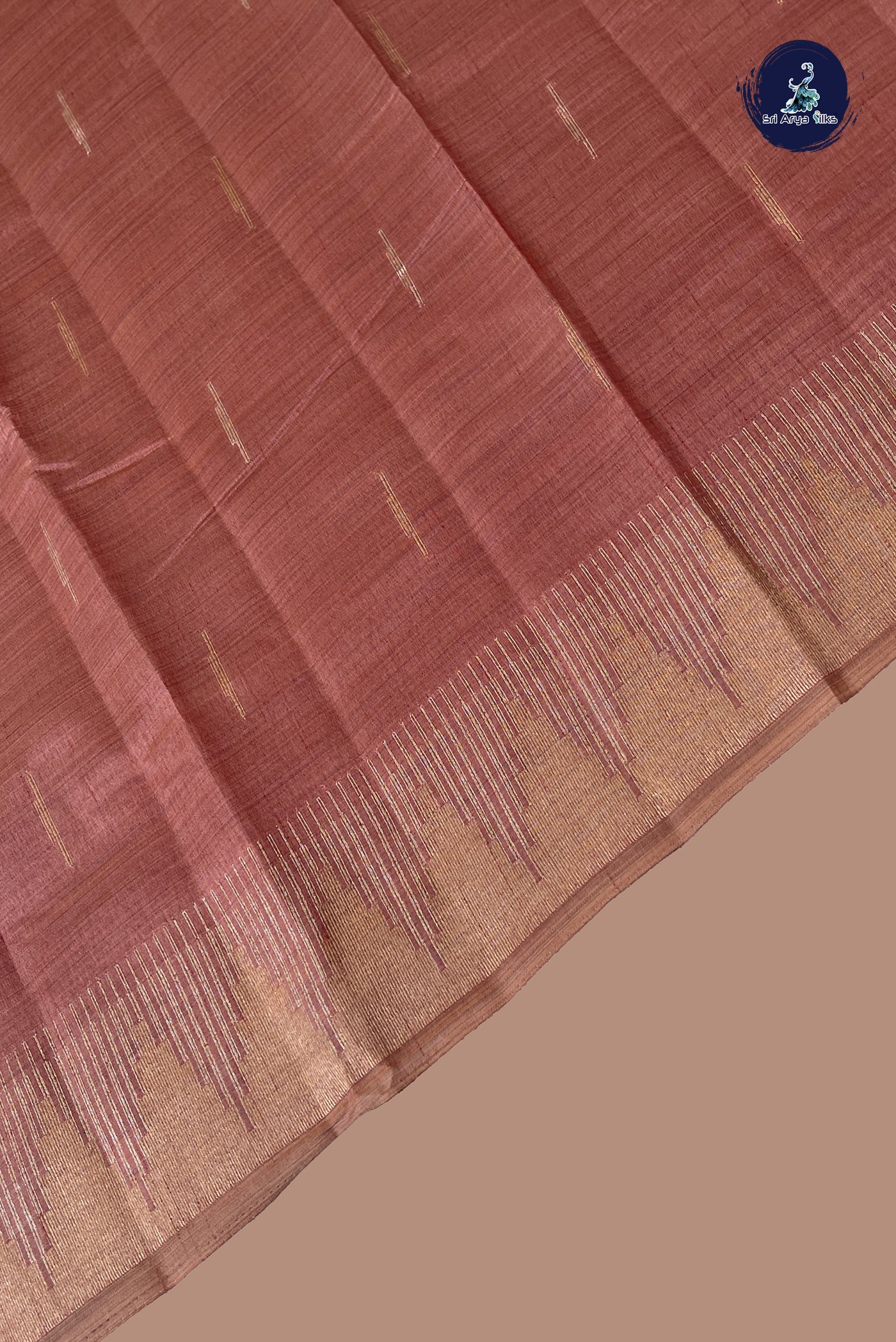 Caramel Shade Semi Tussar Saree With Zari Buttas Pattern