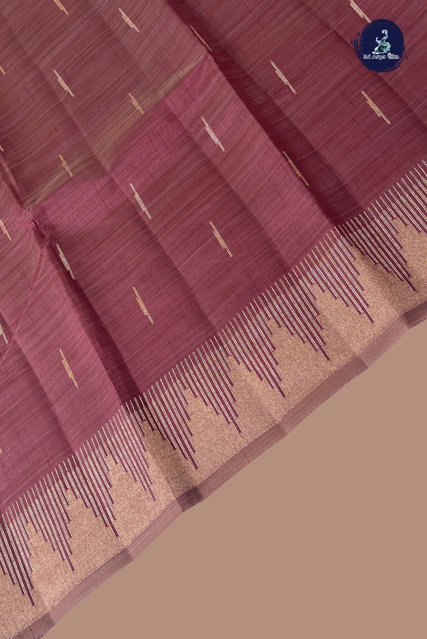 Burgundy Semi Tussar Saree With Zari Buttas Pattern