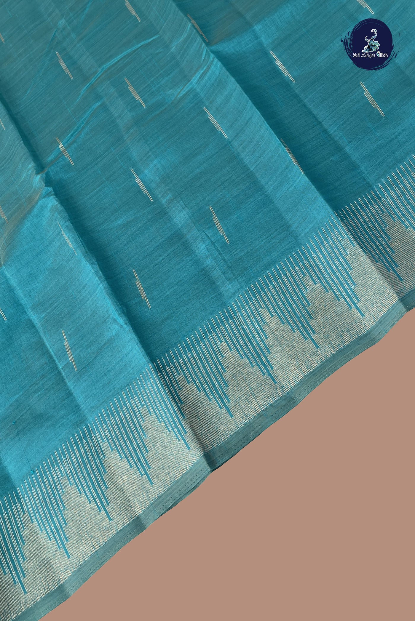 Teal Blue Semi Tussar Saree With Zari Buttas Pattern
