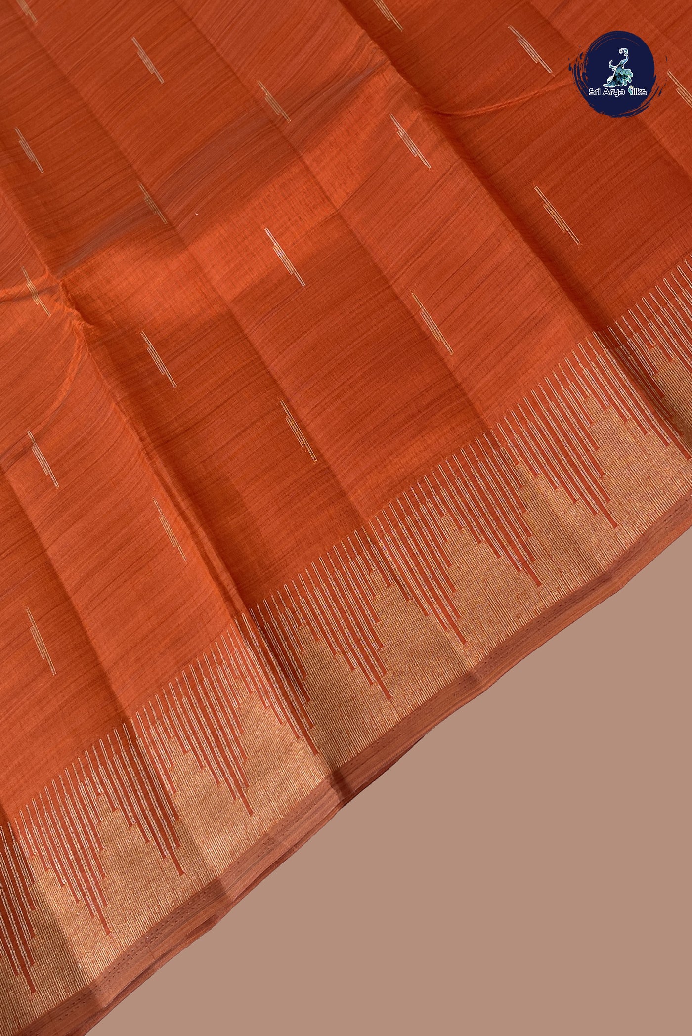 Orange Semi Tussar Saree With Zari Buttas Pattern