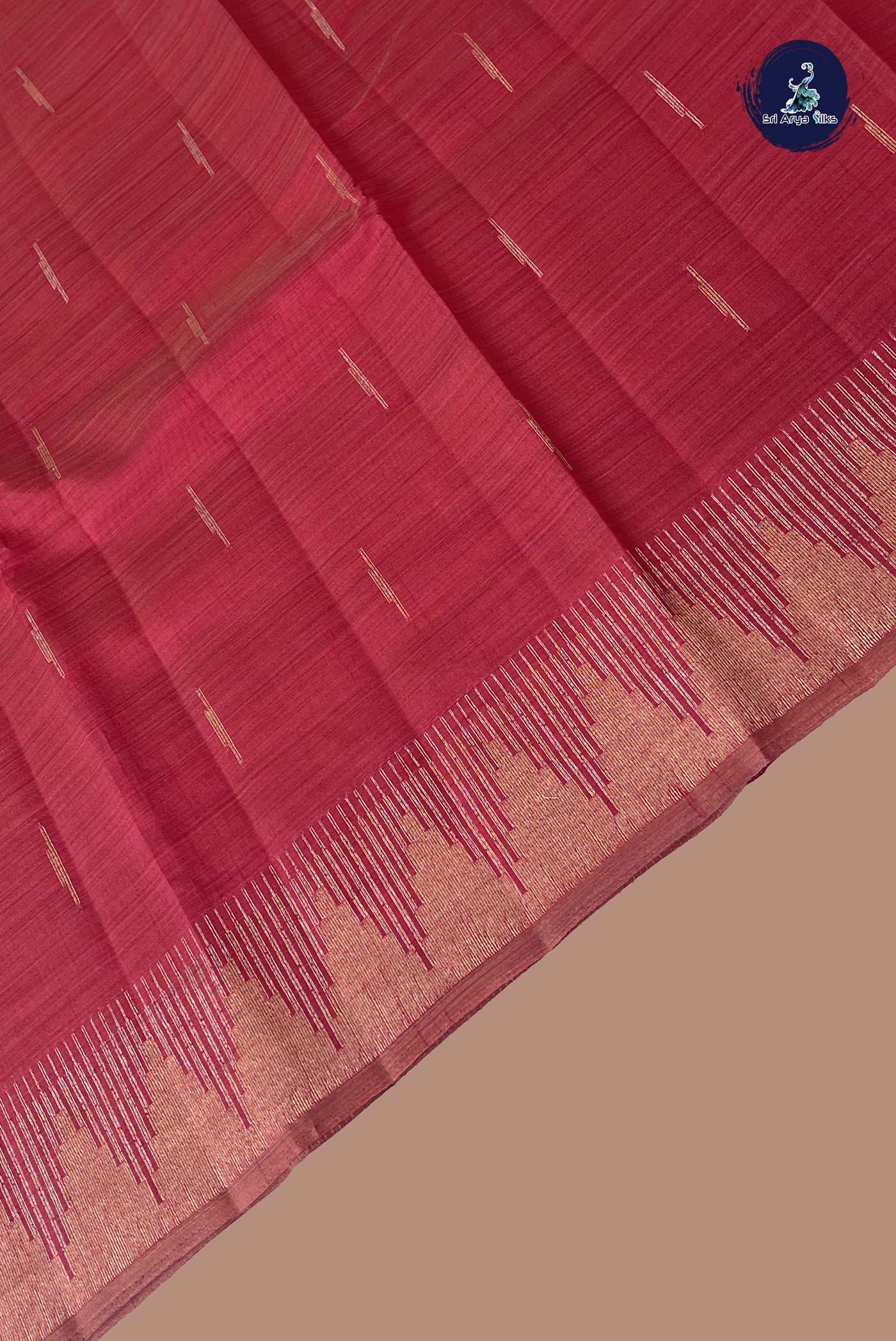 Dark Pink Semi Tussar Saree With Zari Buttas Pattern