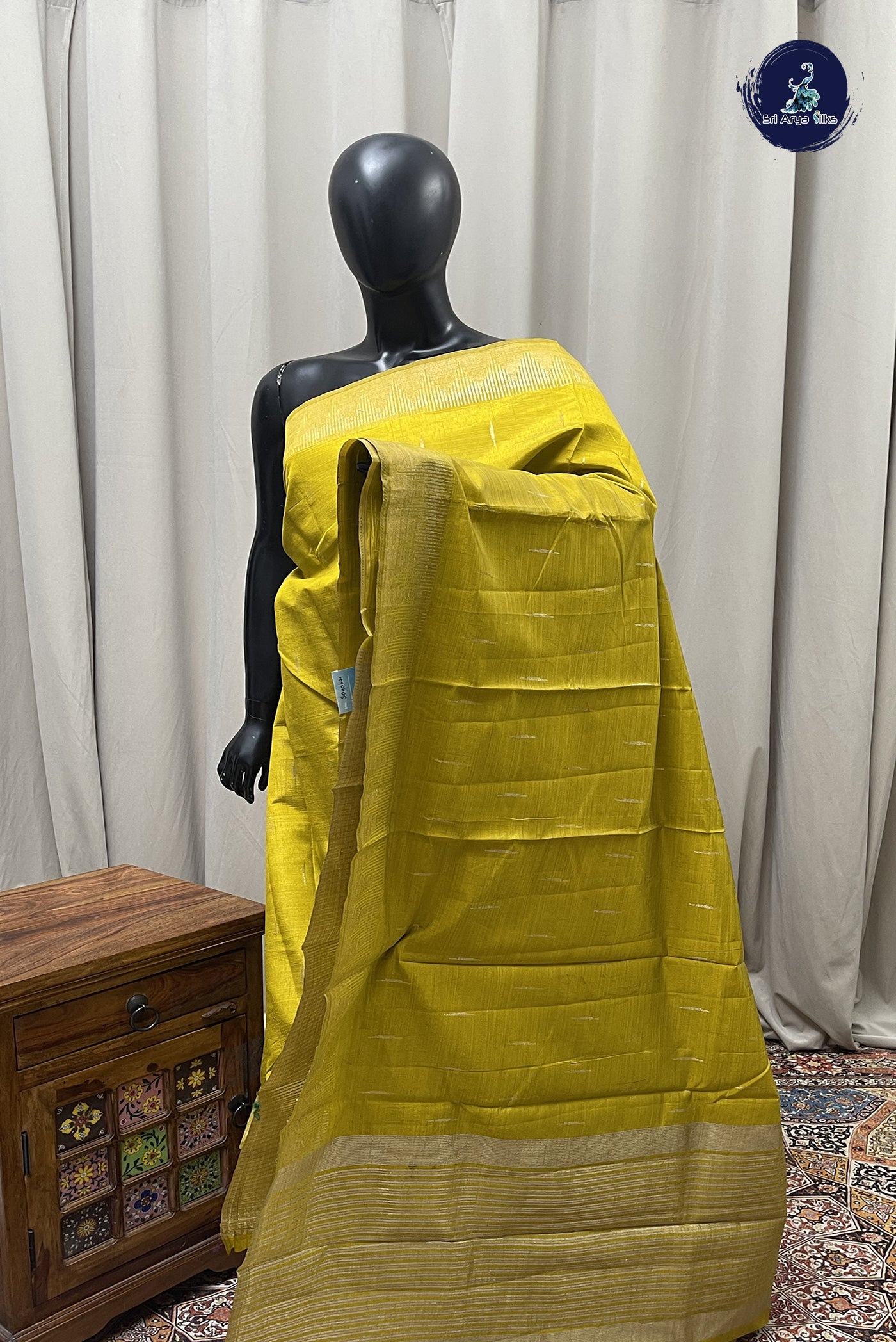 Yellow Semi Tussar Saree With Zari Buttas Pattern