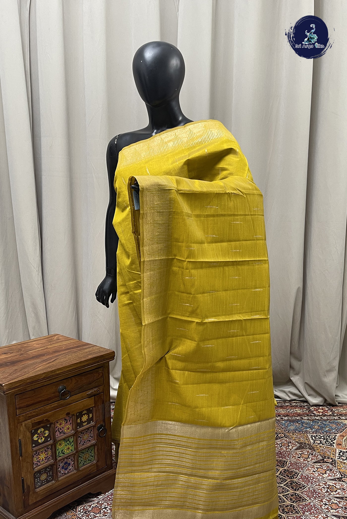 Yellow Semi Tussar Saree With Zari Buttas Pattern