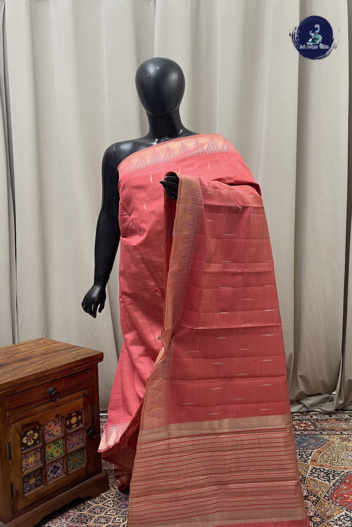 Pink Semi Tussar Saree With Zari Buttas Pattern