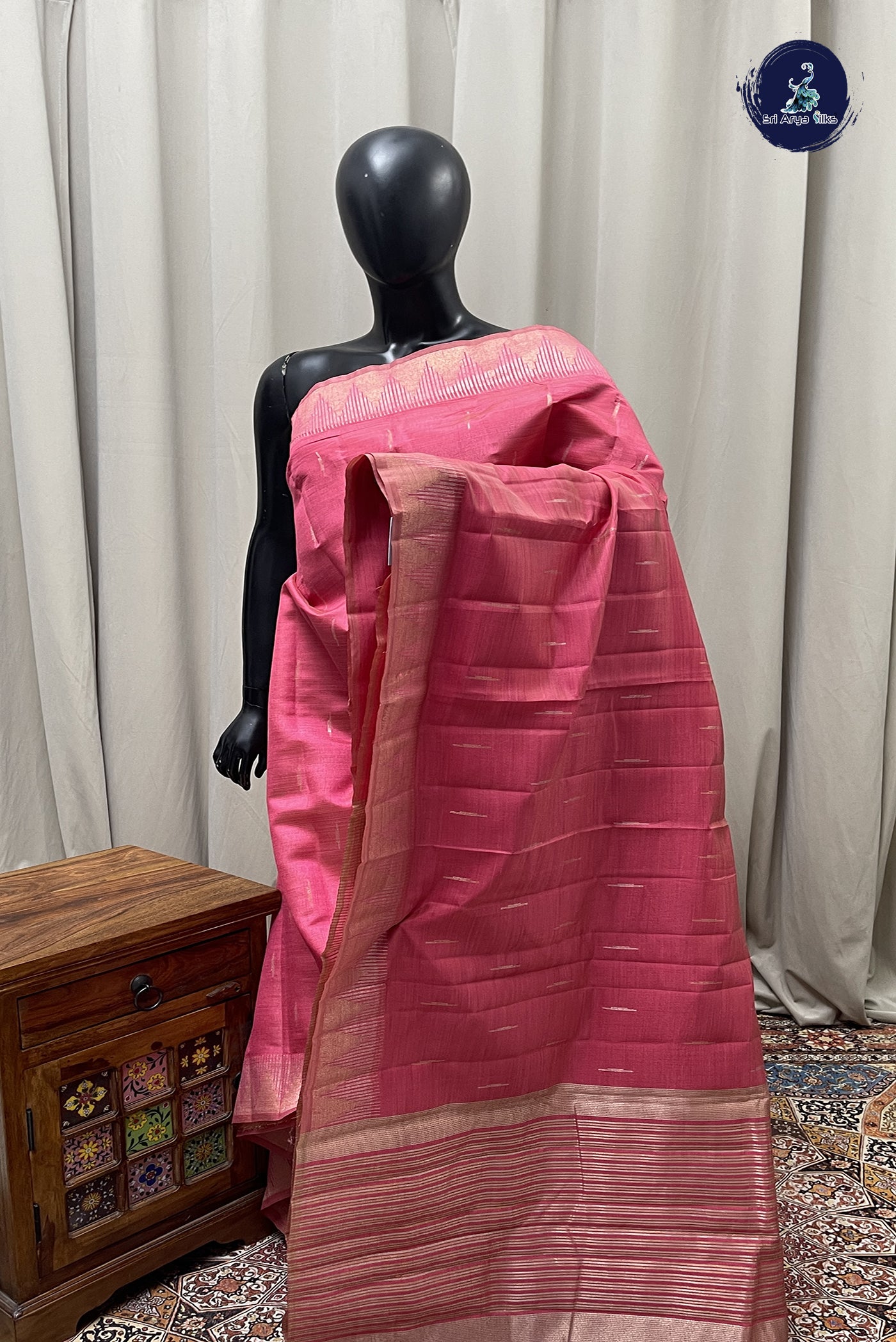 Pink Semi Tussar Saree With Zari Buttas Pattern