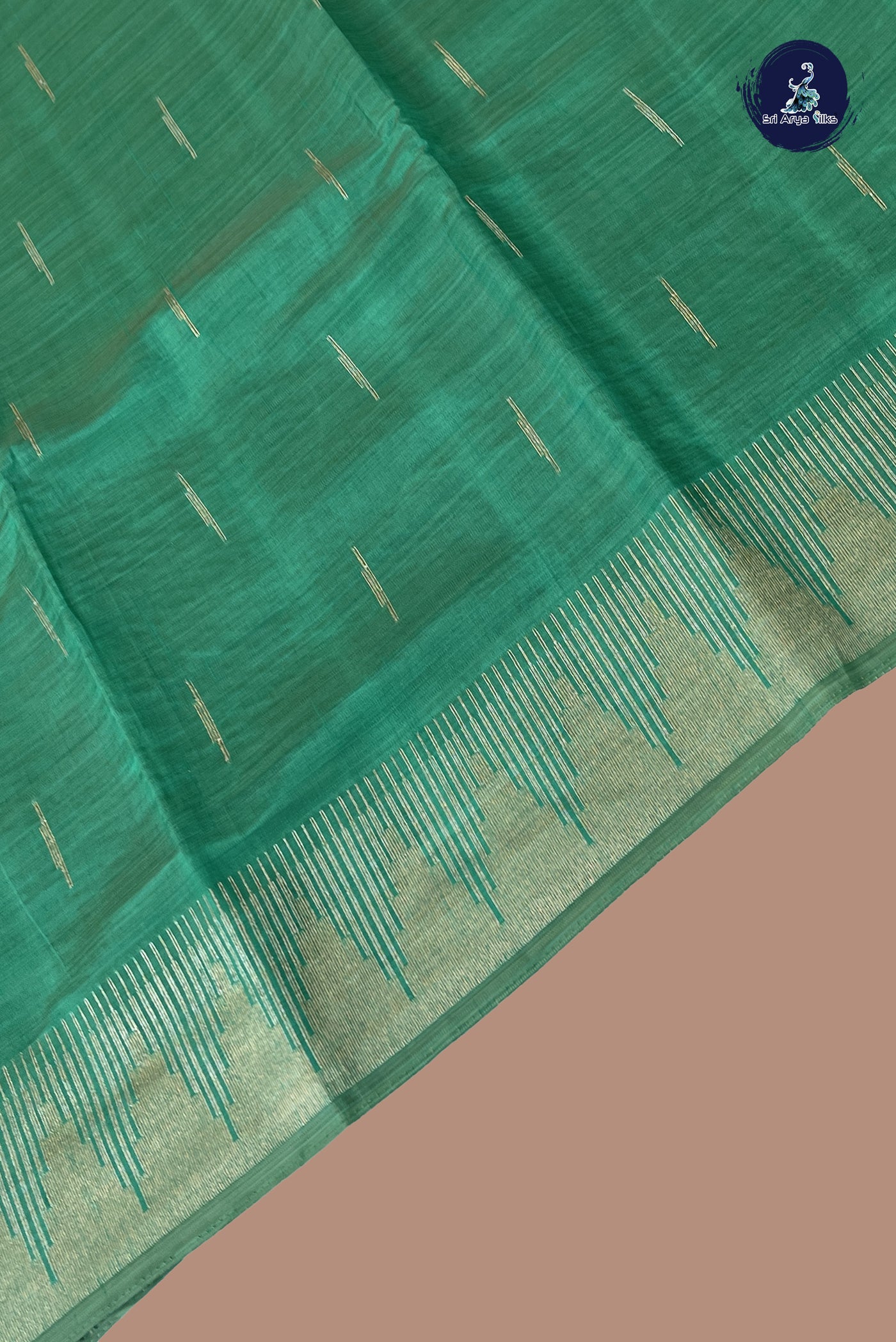 Green Semi Tussar Saree With Zari Buttas Pattern