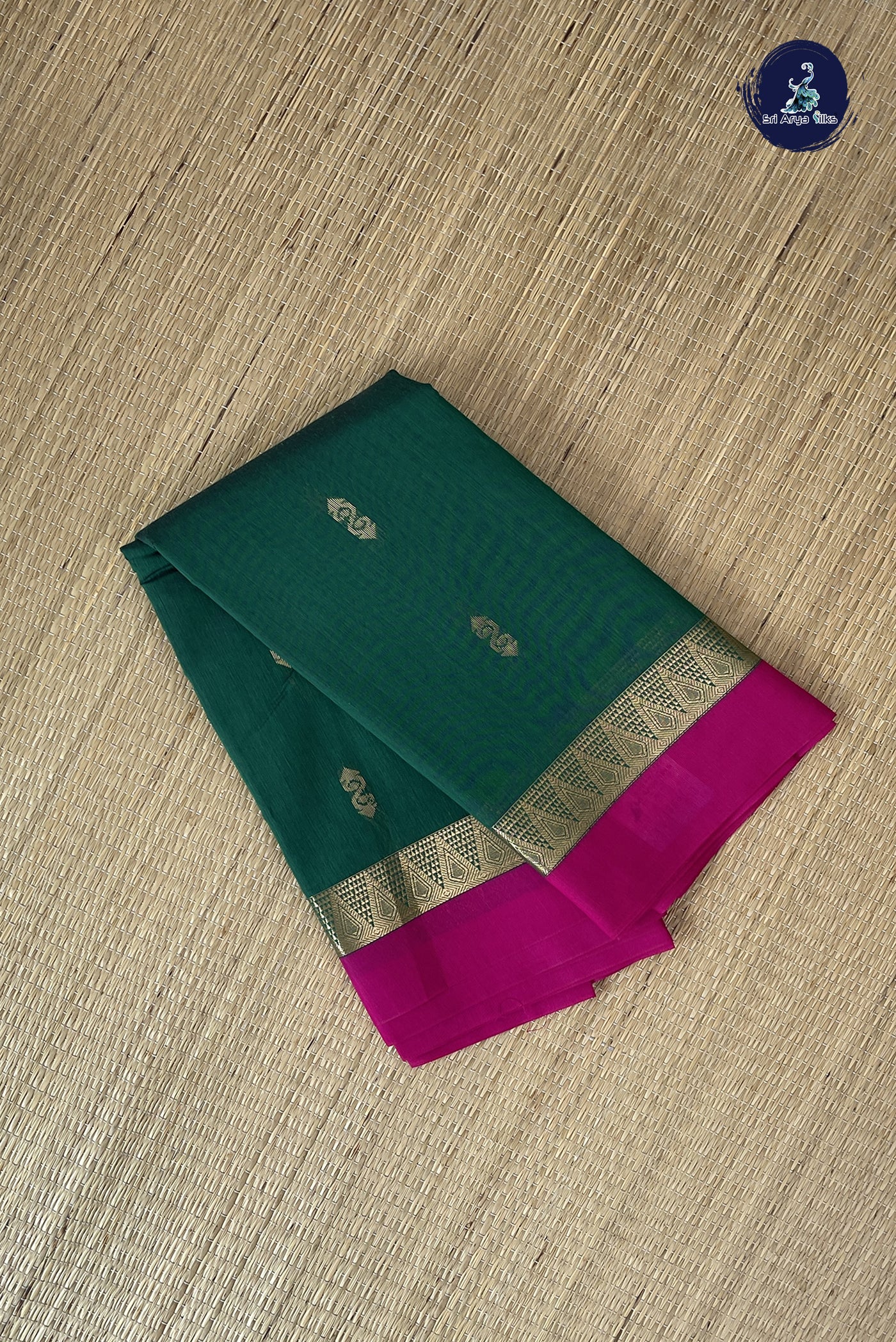 Dark Green Budget Semi Silk Cotton Saree With Zari Buttas Pattern