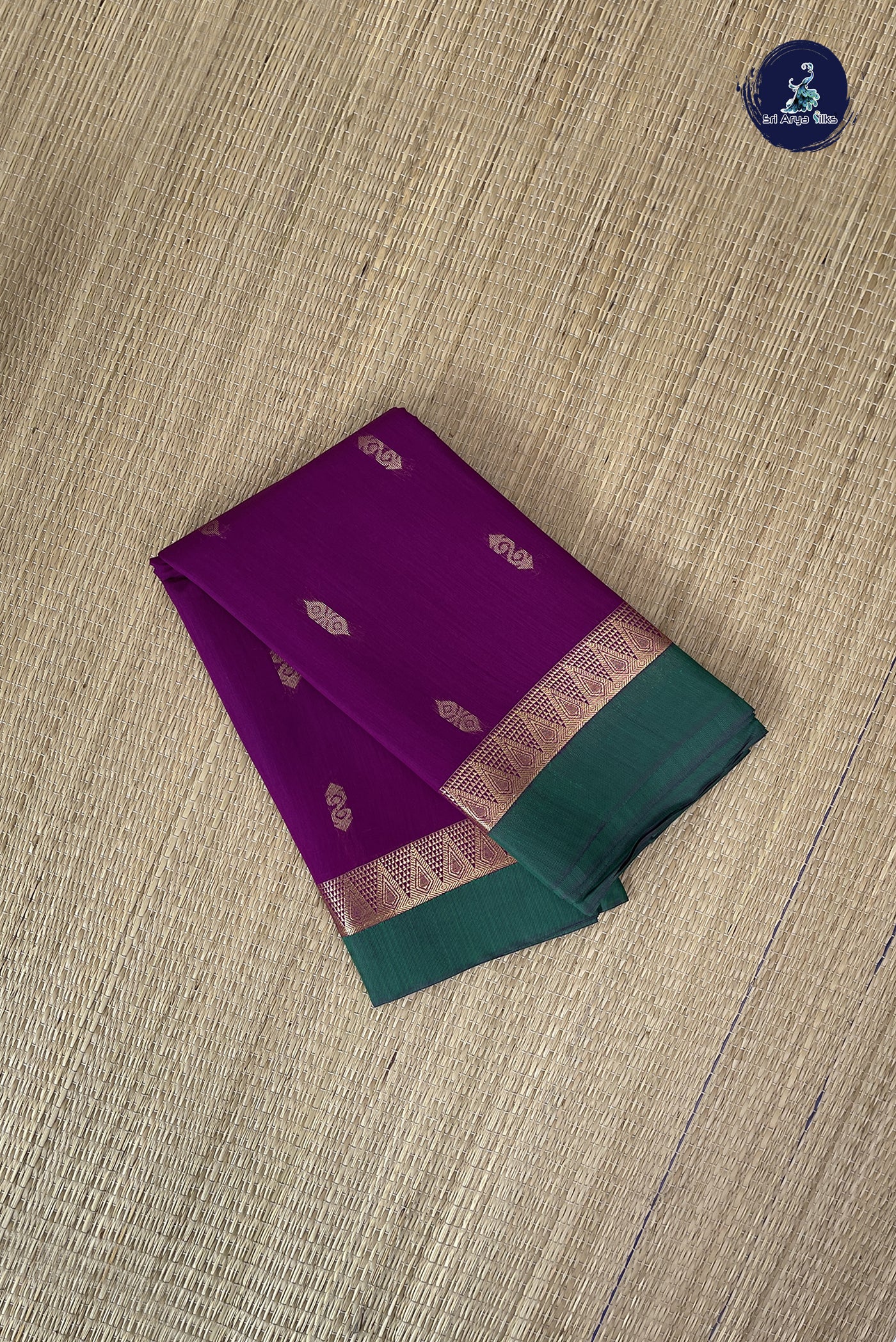 Purple Budget Semi Silk Cotton Saree With Zari Buttas Pattern
