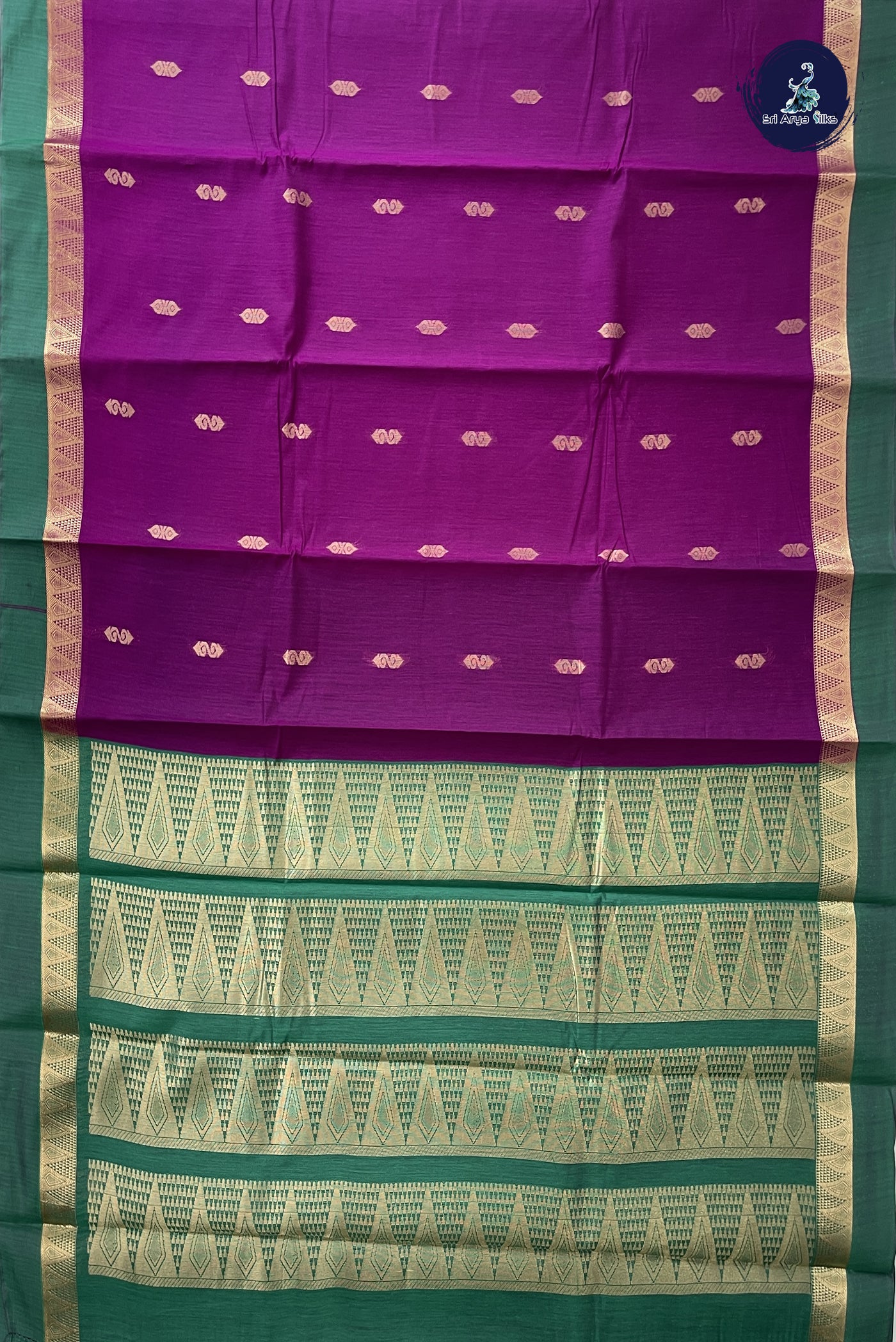 Purple Budget Semi Silk Cotton Saree With Zari Buttas Pattern