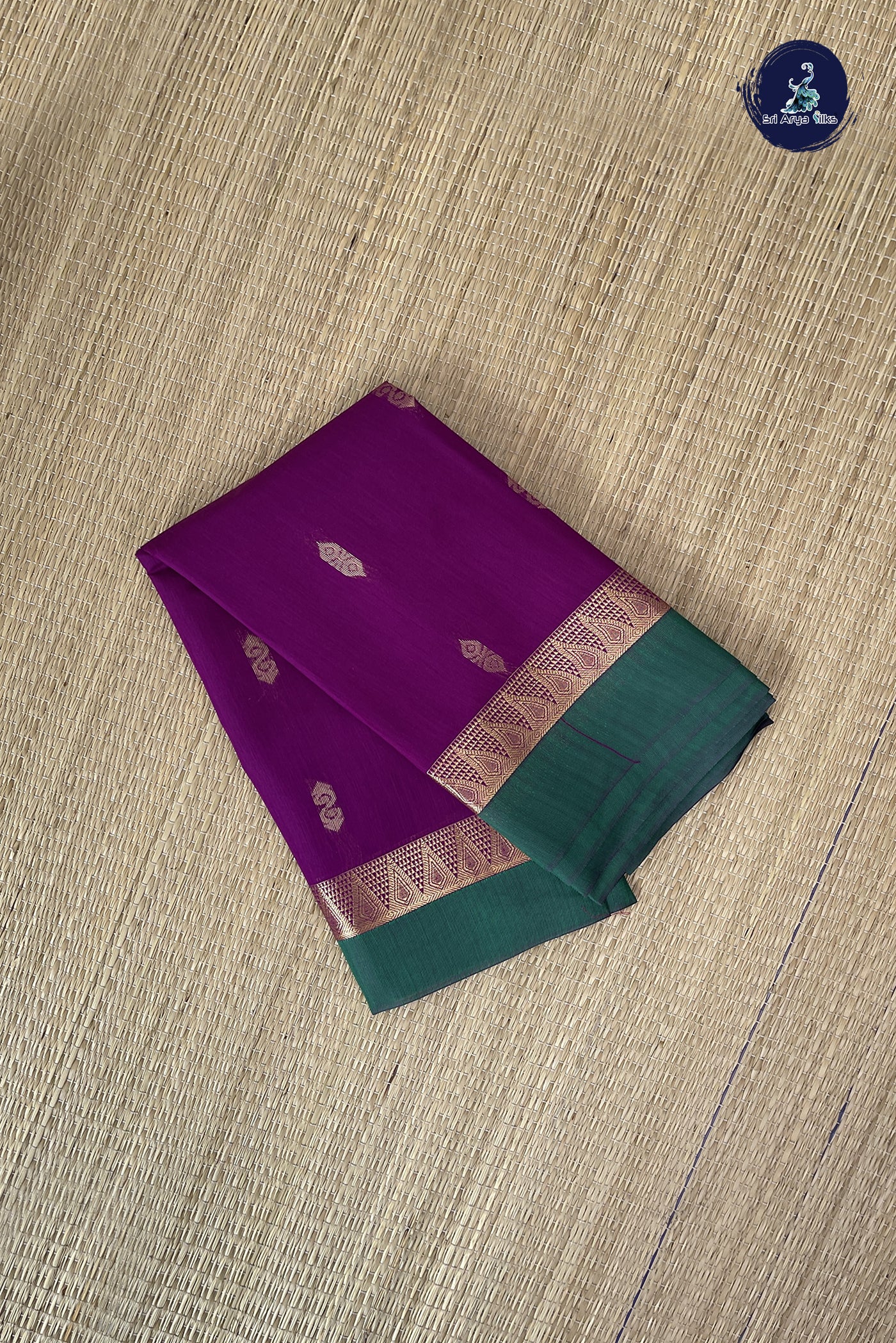 Purple Budget Semi Silk Cotton Saree With Zari Buttas Pattern