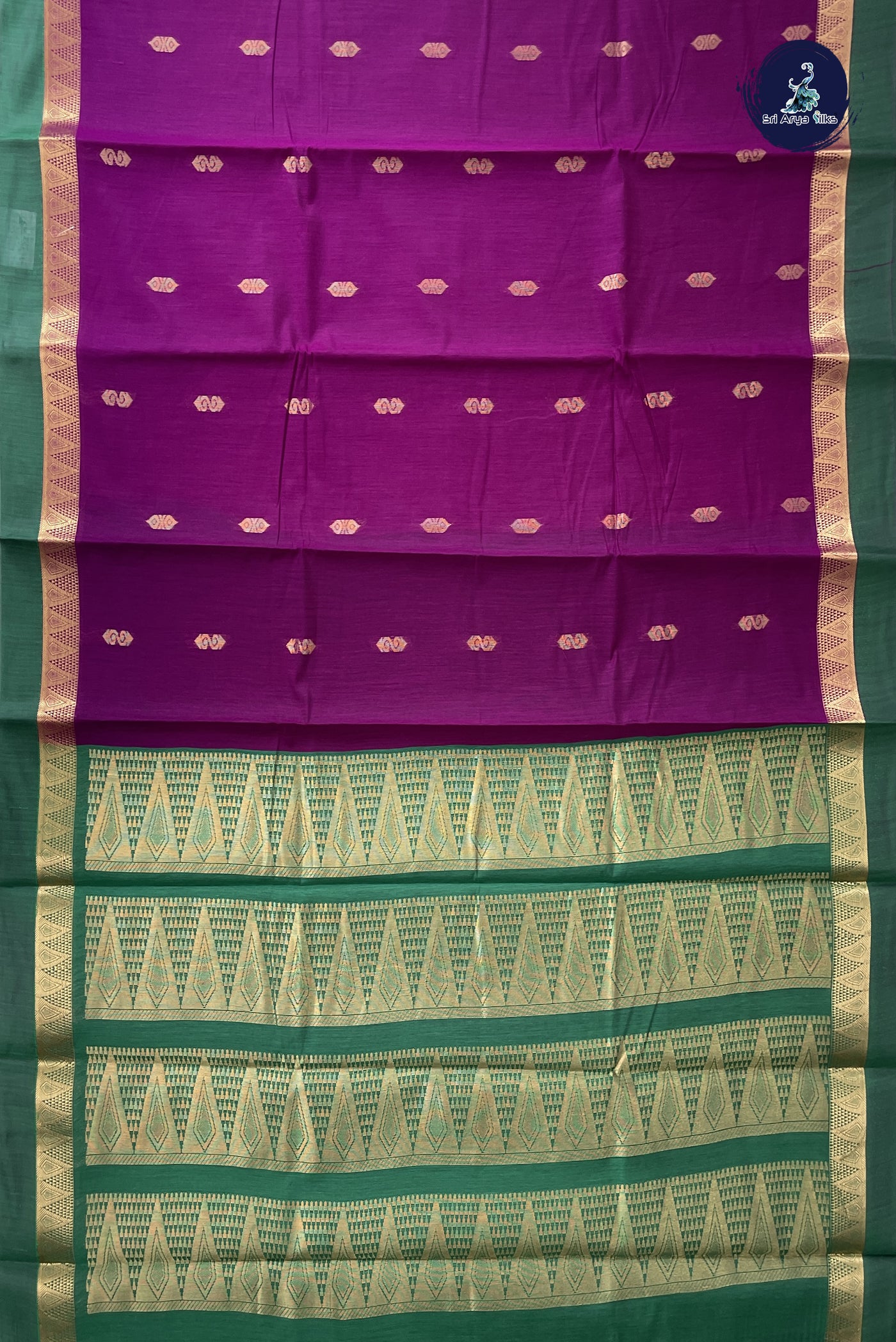 Purple Budget Semi Silk Cotton Saree With Zari Buttas Pattern