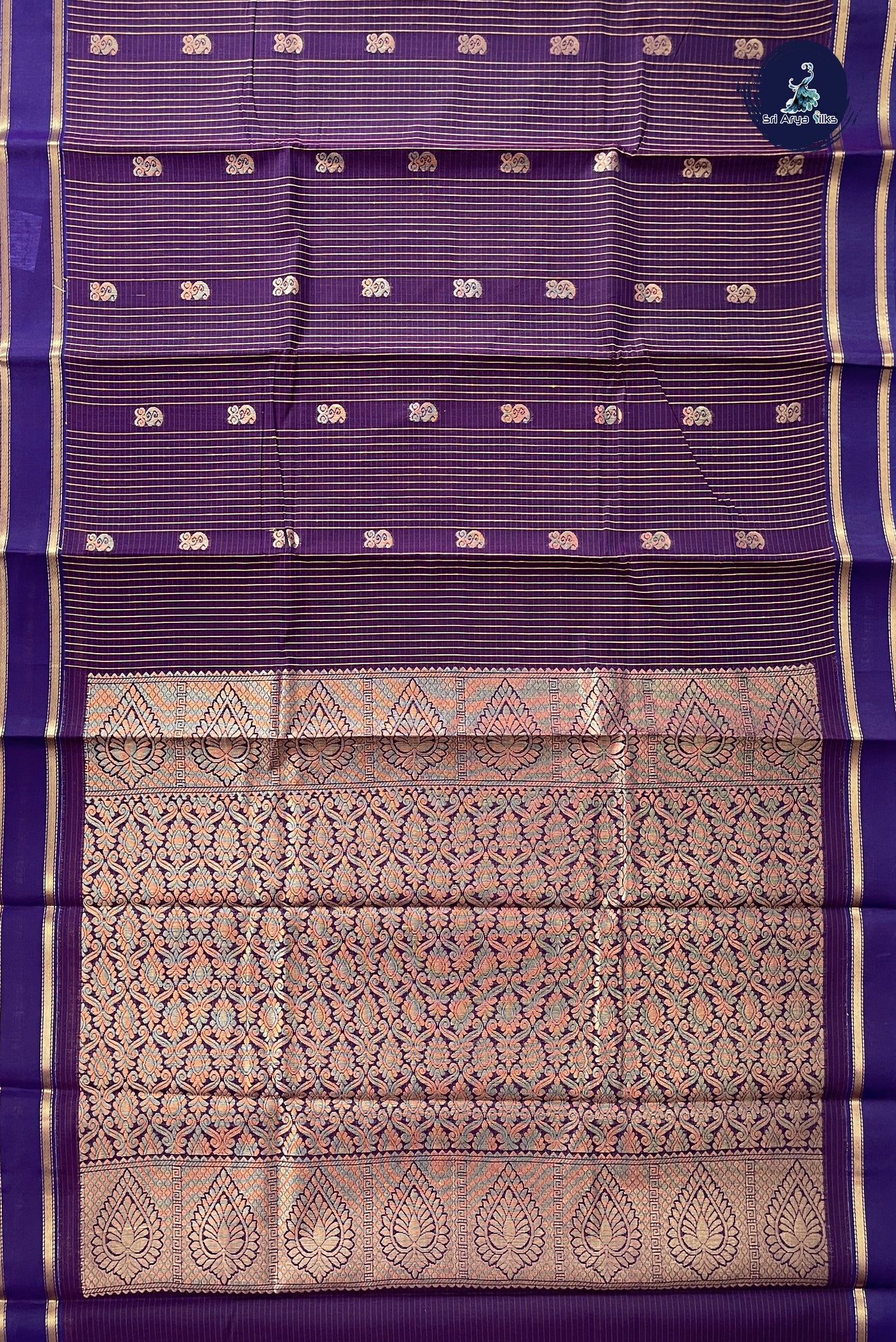 Dark Brinjal Budget Semi Silk Cotton Saree With Checked Pattern